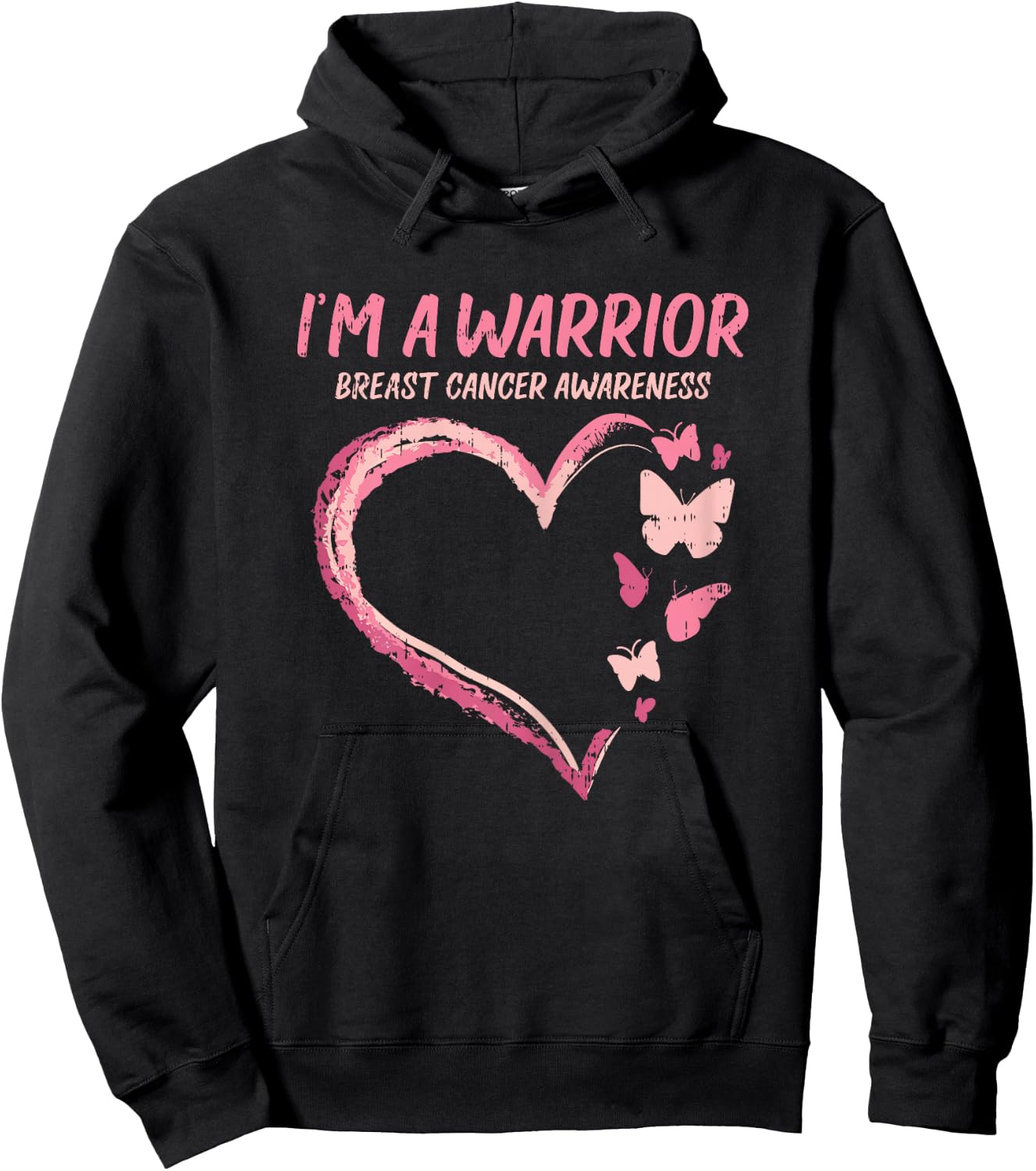 Warrior Heart Butterfly Breast Cancer Awareness Women Gift Hoodie - Hoodie | Black