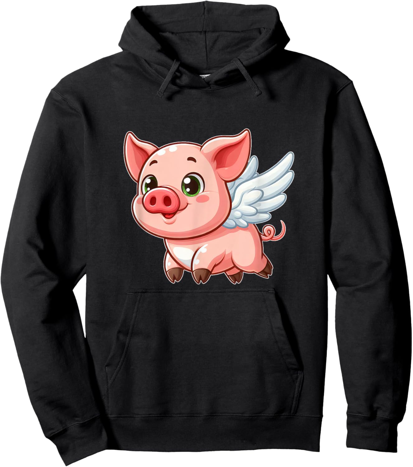 Cute Cartoon Pig Angel with Wings Halo Farmer Hoodie - Hoodie | Black