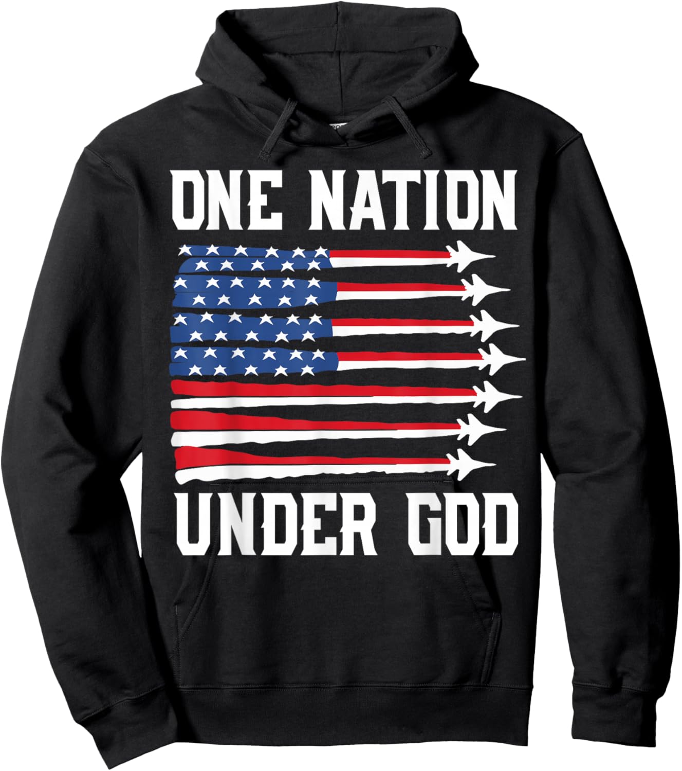 Boy 4th July One Nation Under God USA Fighter Jet Patriotic Hoodie - Hoodie | Black
