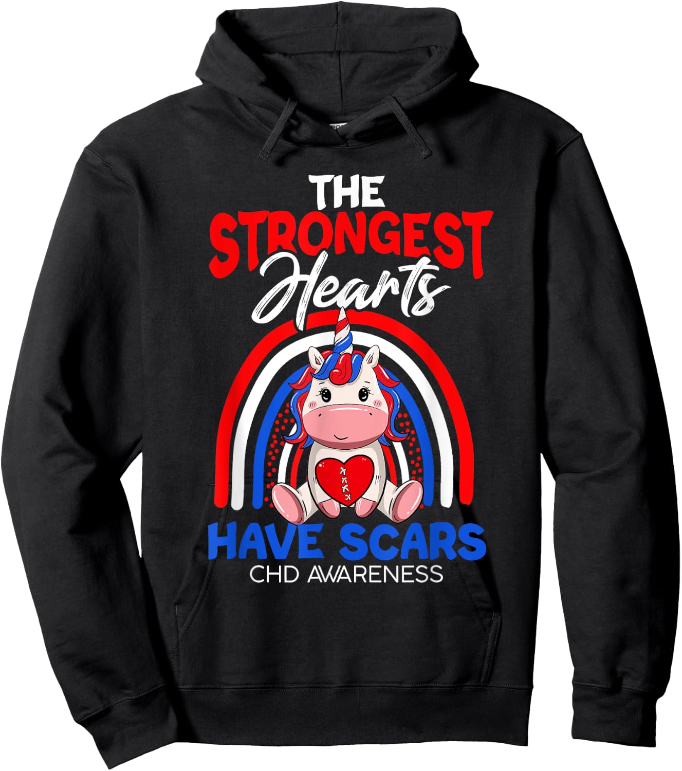 The Strongest Hearts Have Scars CHD Awareness Cute Unicorn Hoodie - Hoodie | Black