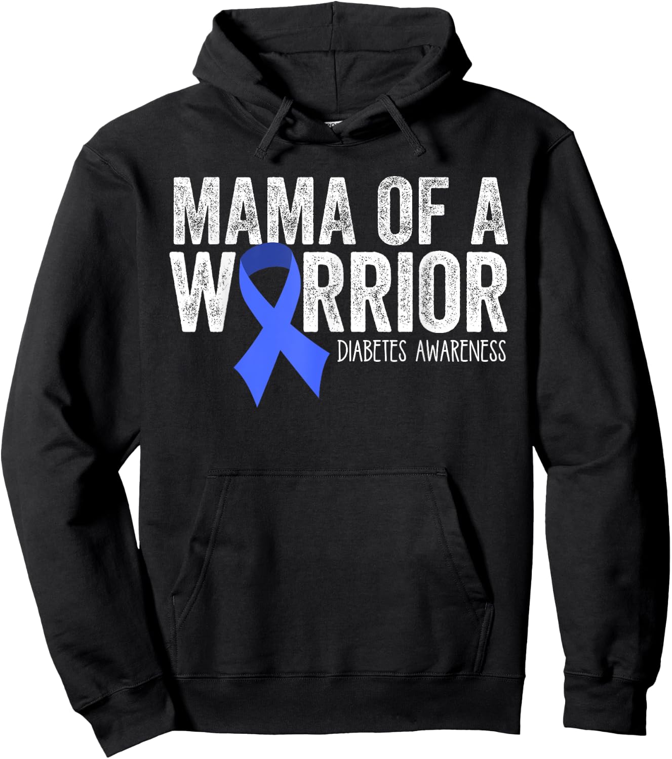 Mama of a Warrior T1D Mom Diabetic Blue Ribbon Support Gift Hoodie - Hoodie | Black