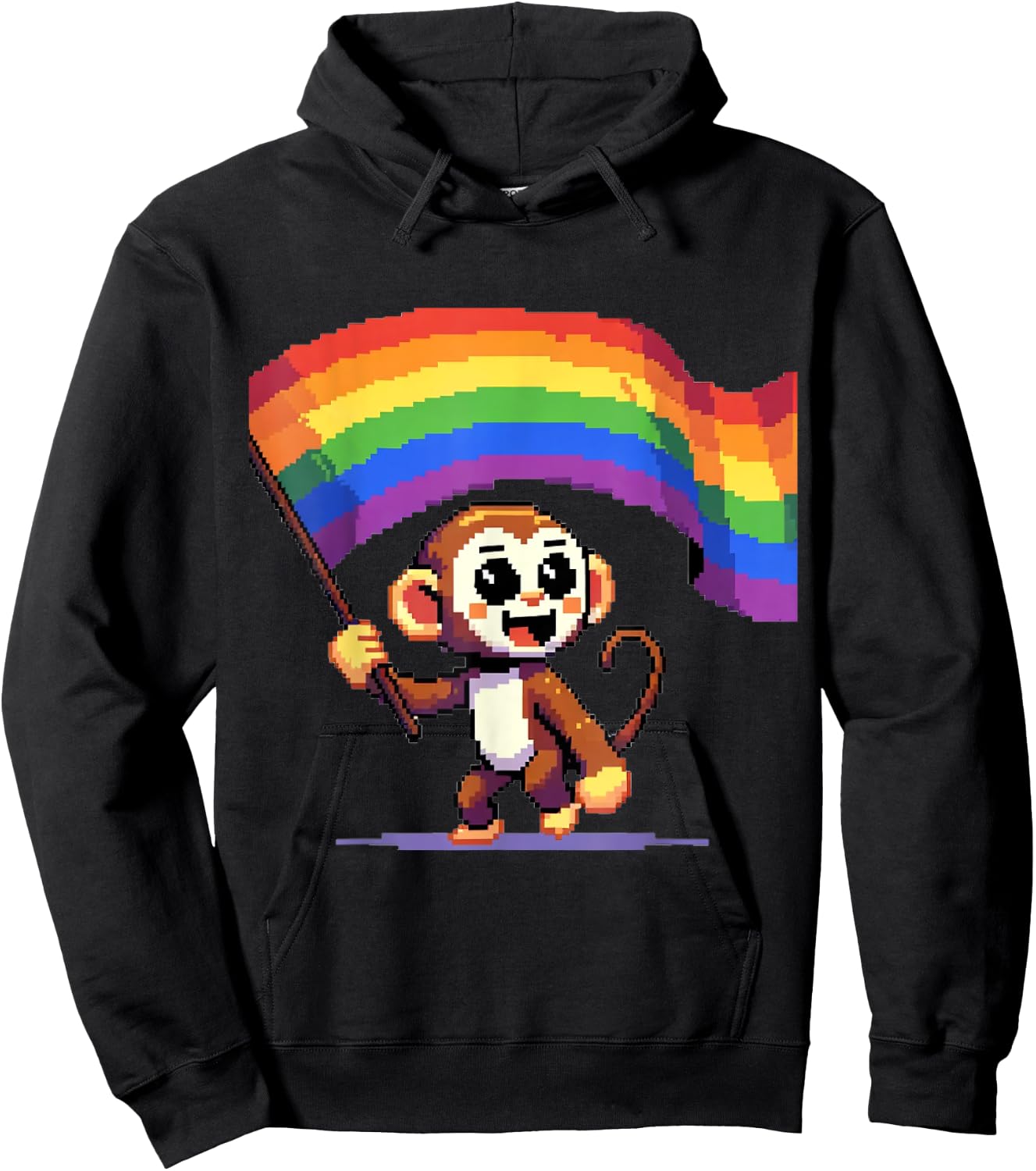 Pixel Monkey Rainbow Lesbian Gay CSD Pride Party Queer LGBT Hoodie - Hoodie | Black