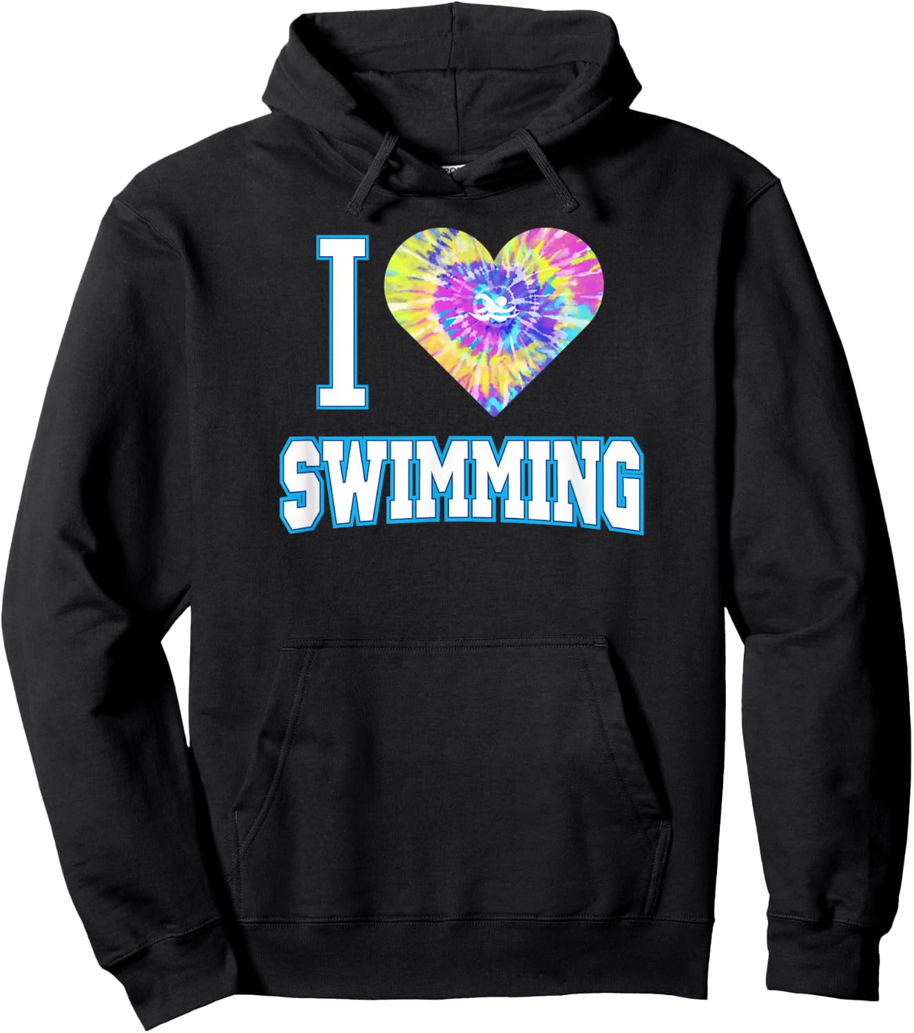 I Love Swimming Tie Dye Heart Hoodie - Hoodie | Black