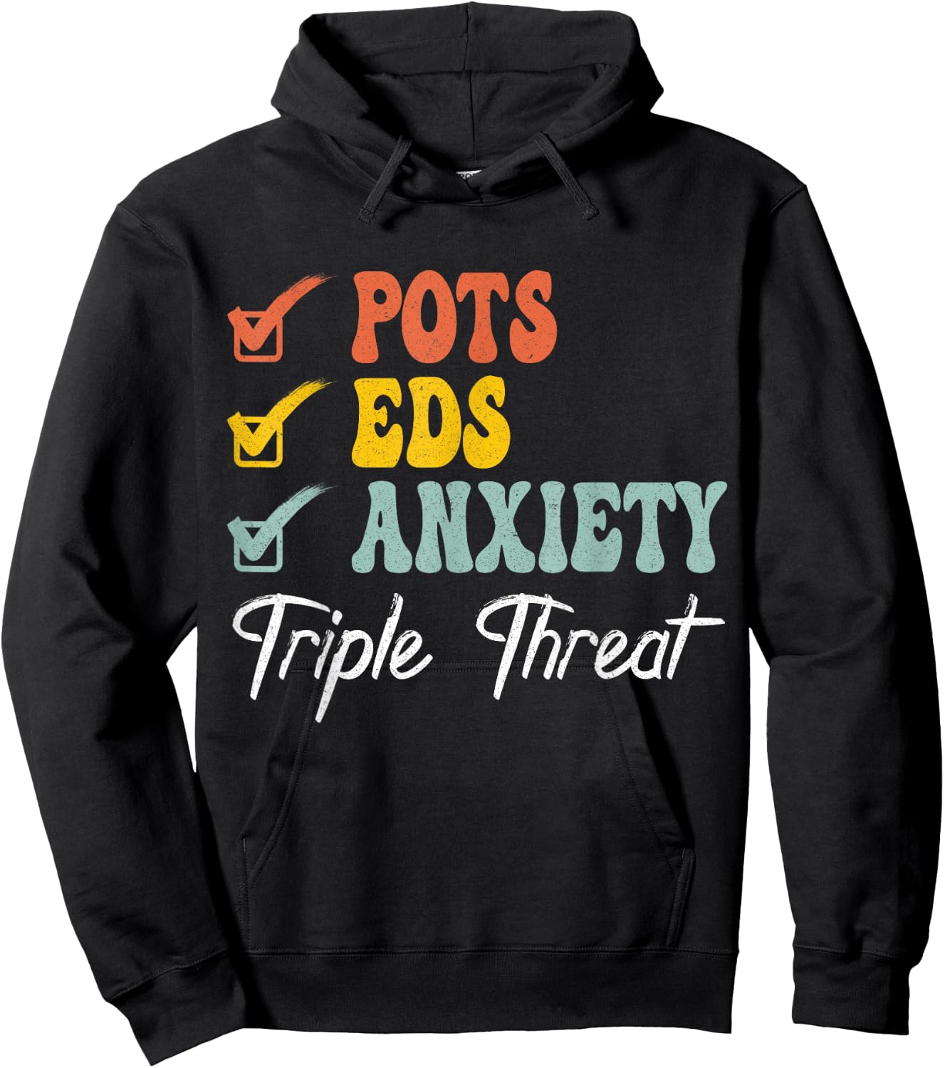 Pods Eds Anxiety Triple Treats Retro POTS and EDS Awareness Hoodie - Hoodie | Black