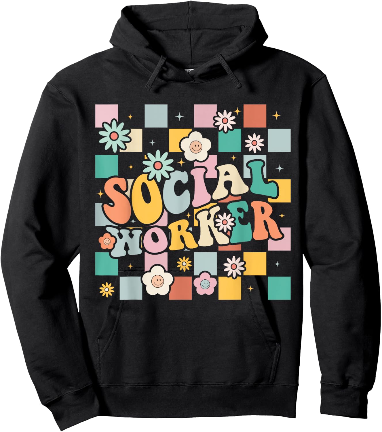 Social Worker Social Work Month Funny Work Love groovy Hoodie - Hoodie | Black