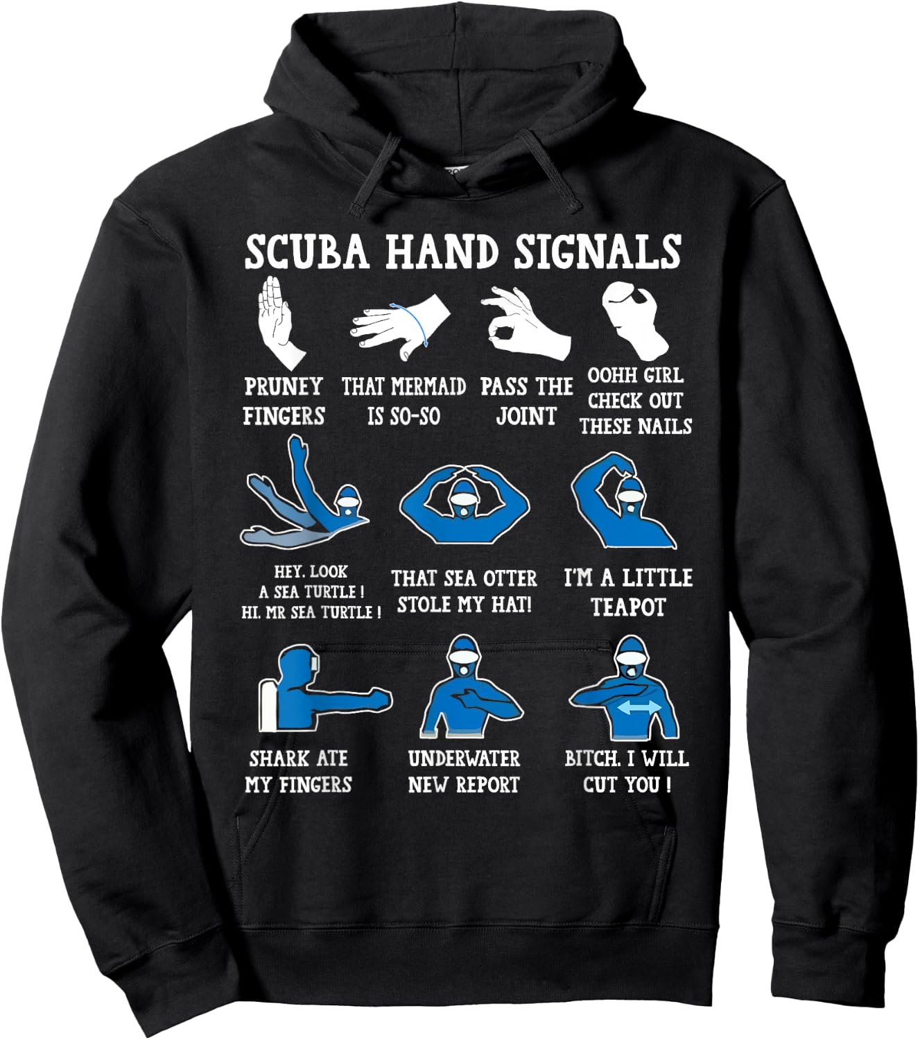 Funny Scuba Hand Signals Scuba Diving Dive Hoodie - Hoodie | Black