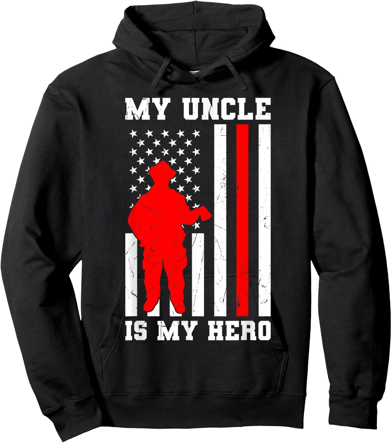 My Uncle is my Hero Firefighter Thin Red Line Flag Hoodie - Hoodie | Black