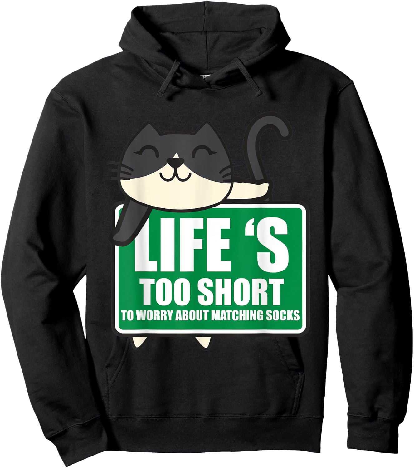 Life's Too Short To Worry About Matching Socks Funny Kitty Hoodie - Hoodie | Black