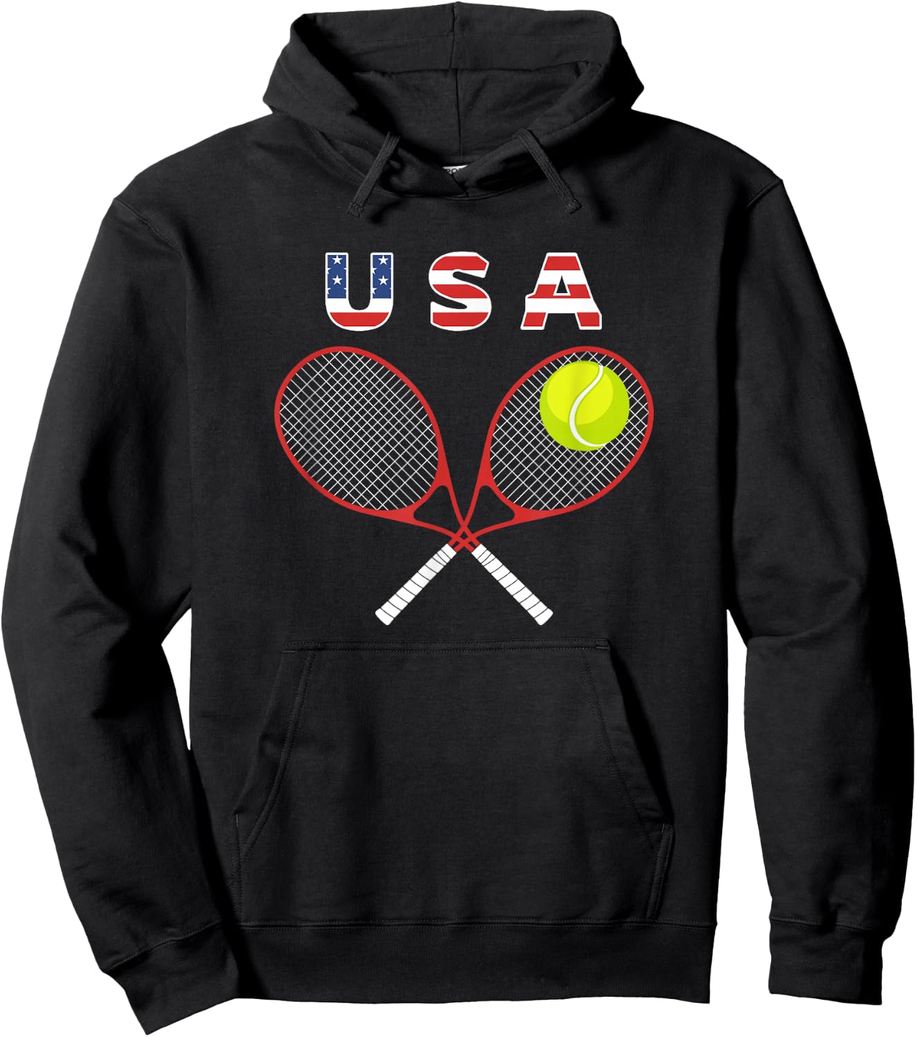 Tennis American Flag / USA Fans Support Racket Ball Hoodie - Hoodie | Black