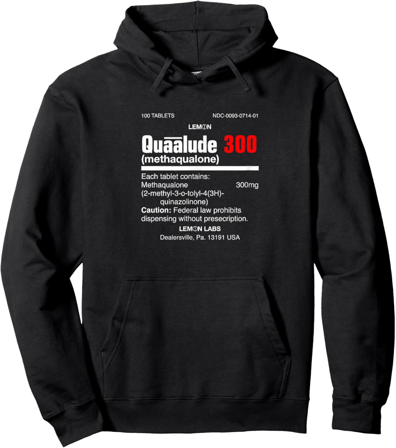 1970's Lemon Labs Quaalude 300 Label Reproduction Nostalgia Hoodie - Hoodie | Black