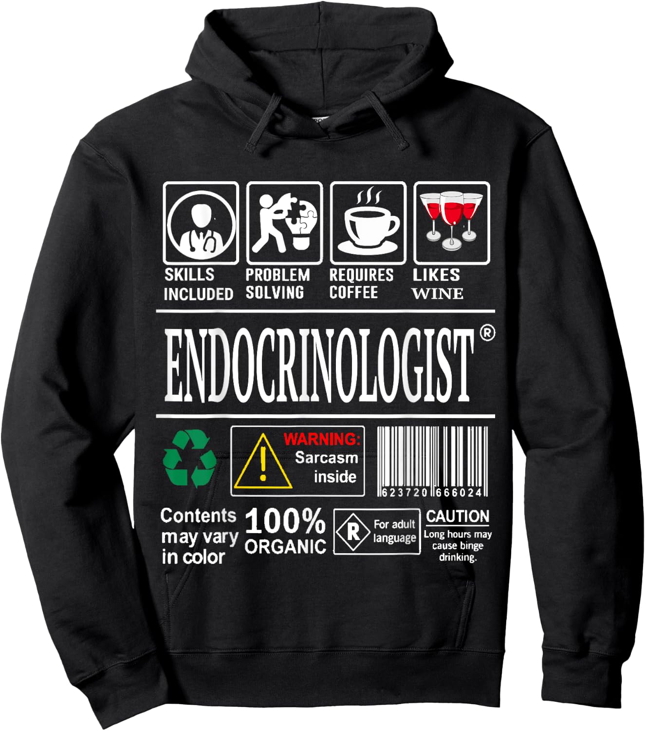 Endocrinologist Doctor Warning Skills Coffee Wine Sarcasm Hoodie - Hoodie | Black
