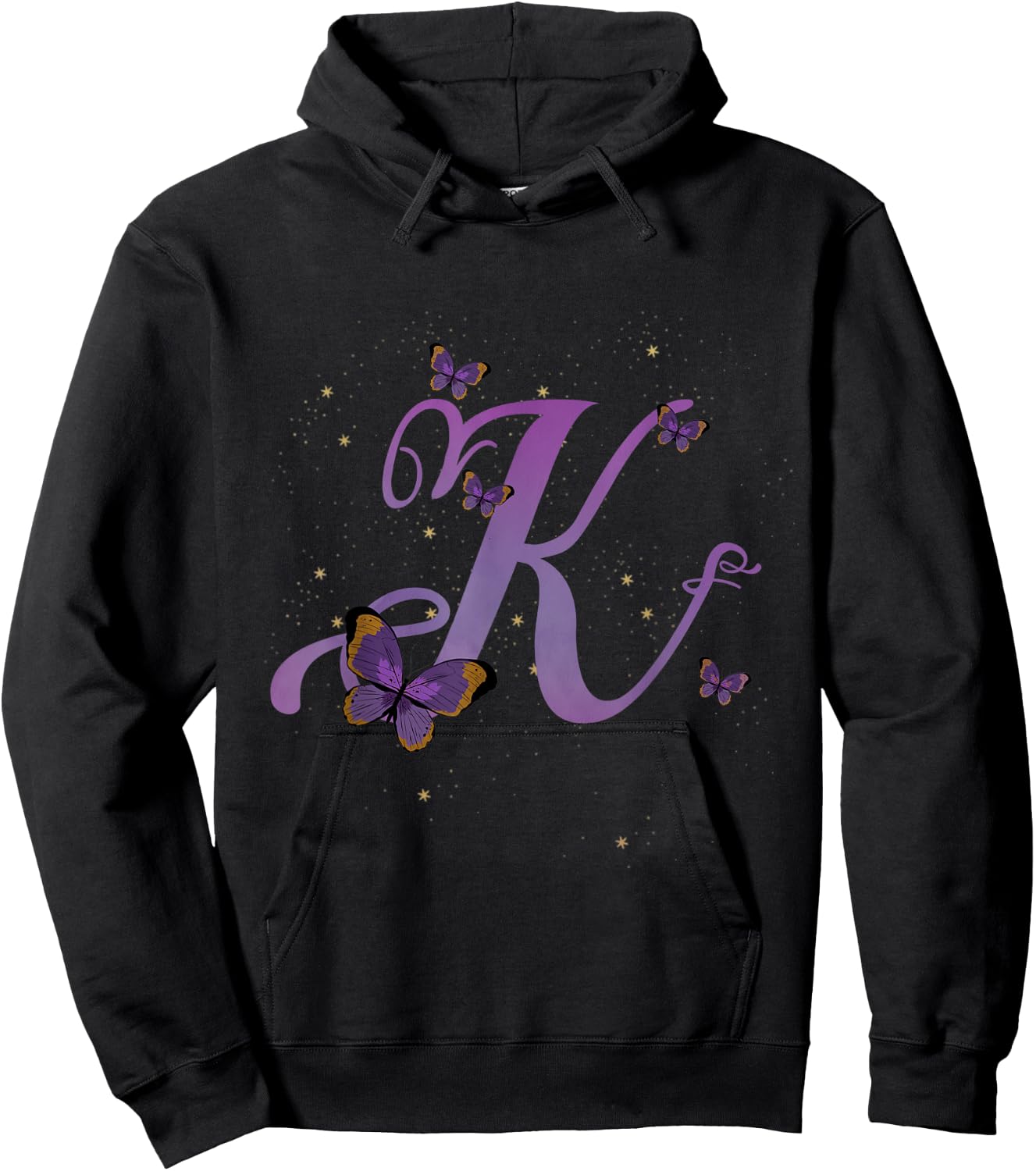 Romantic Butterfly Initial Letter K Purple Monogram Hoodie - Hoodie | Black