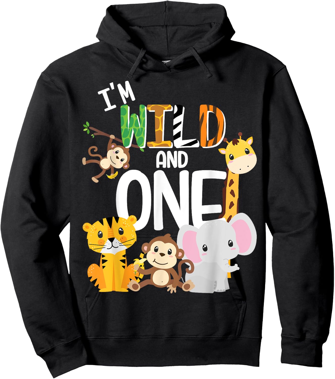 I'm Wild and One Zoo Theme Birthday Safari Jungle Animals Hoodie - Hoodie | Black