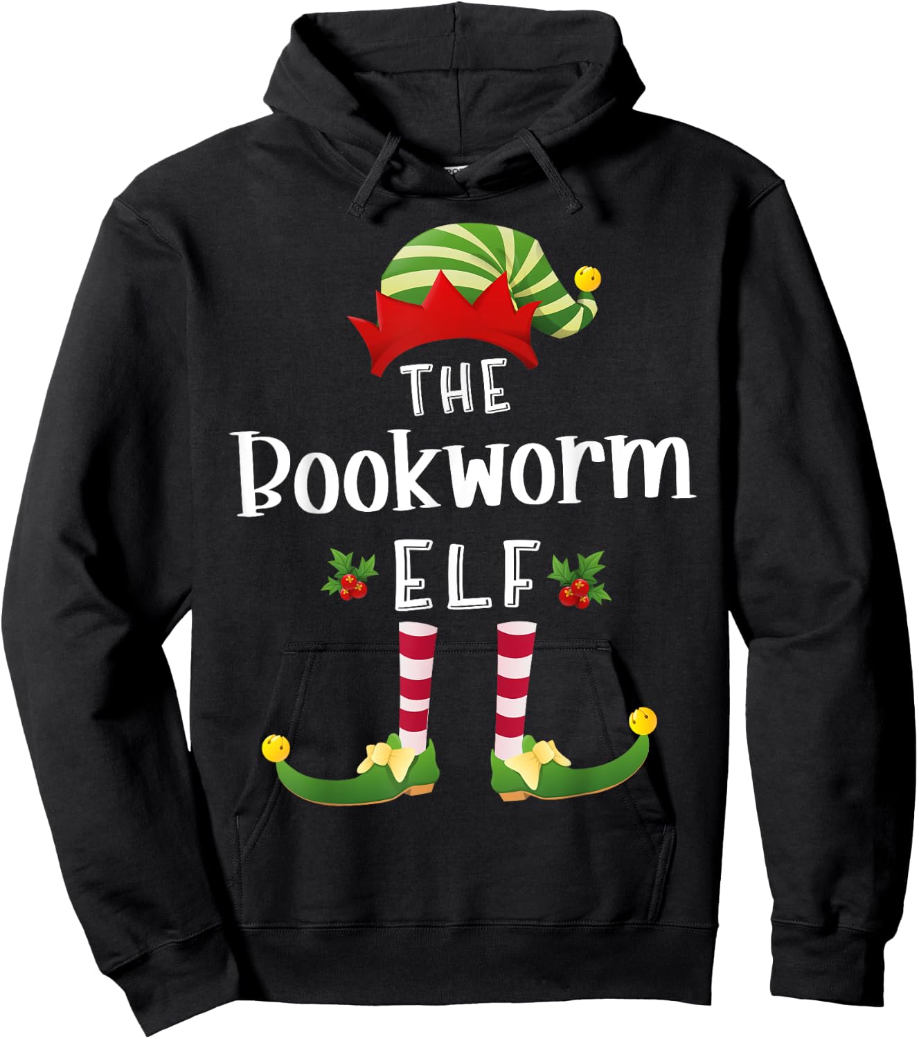 Bookworm Christmas Elf Matching Pajama X-Mas Party Hoodie - Hoodie | Black