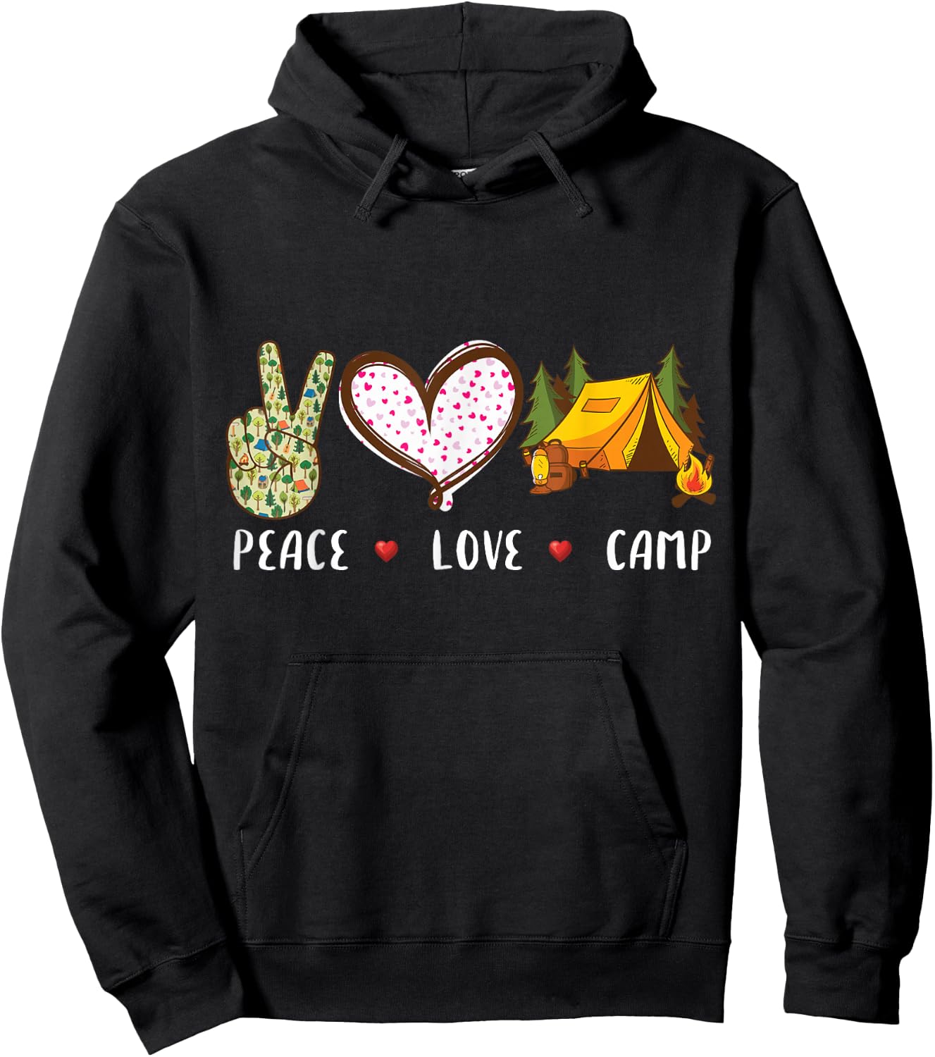 Peace love camp gift women kids camping campers Hoodie - Hoodie | Black