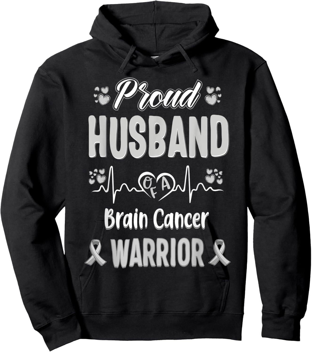 proud Husband Brain cancer warrior awareness ribbon Grey Hoodie - Hoodie | Black