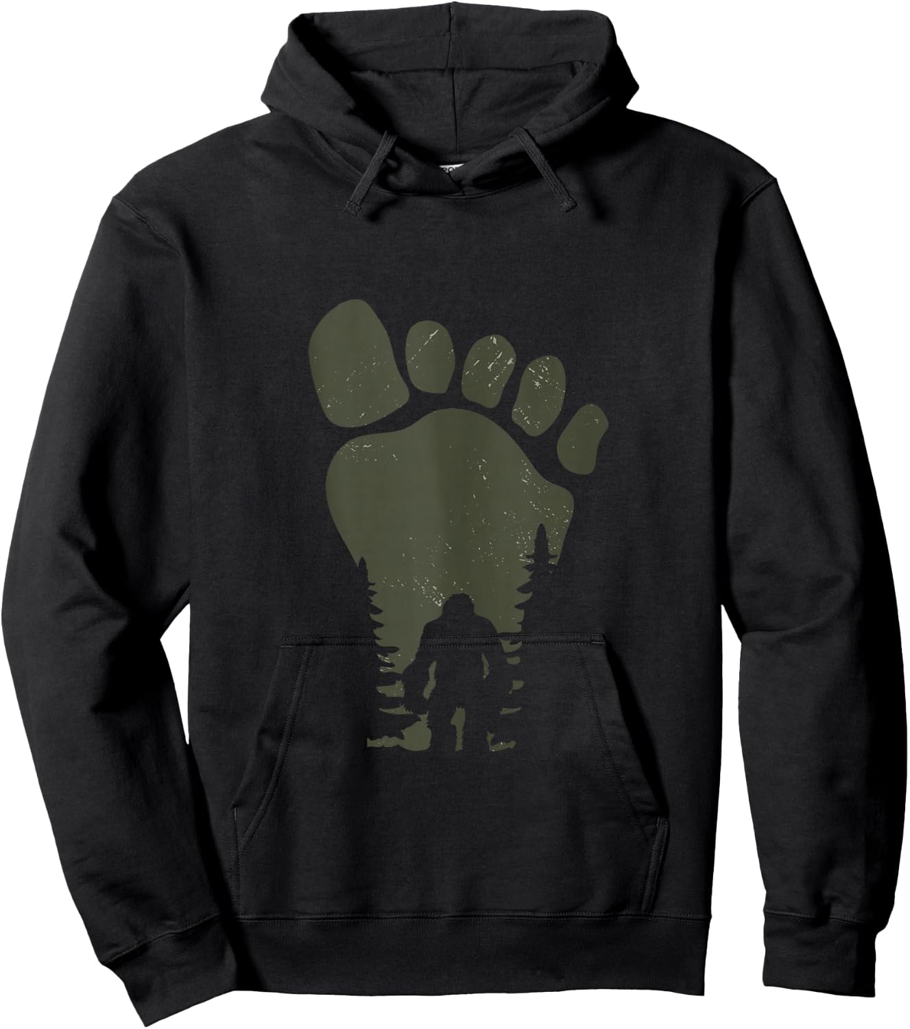 Sasquatch Or Bigfoot In The Forest Footprint Hoodie - Hoodie | Black
