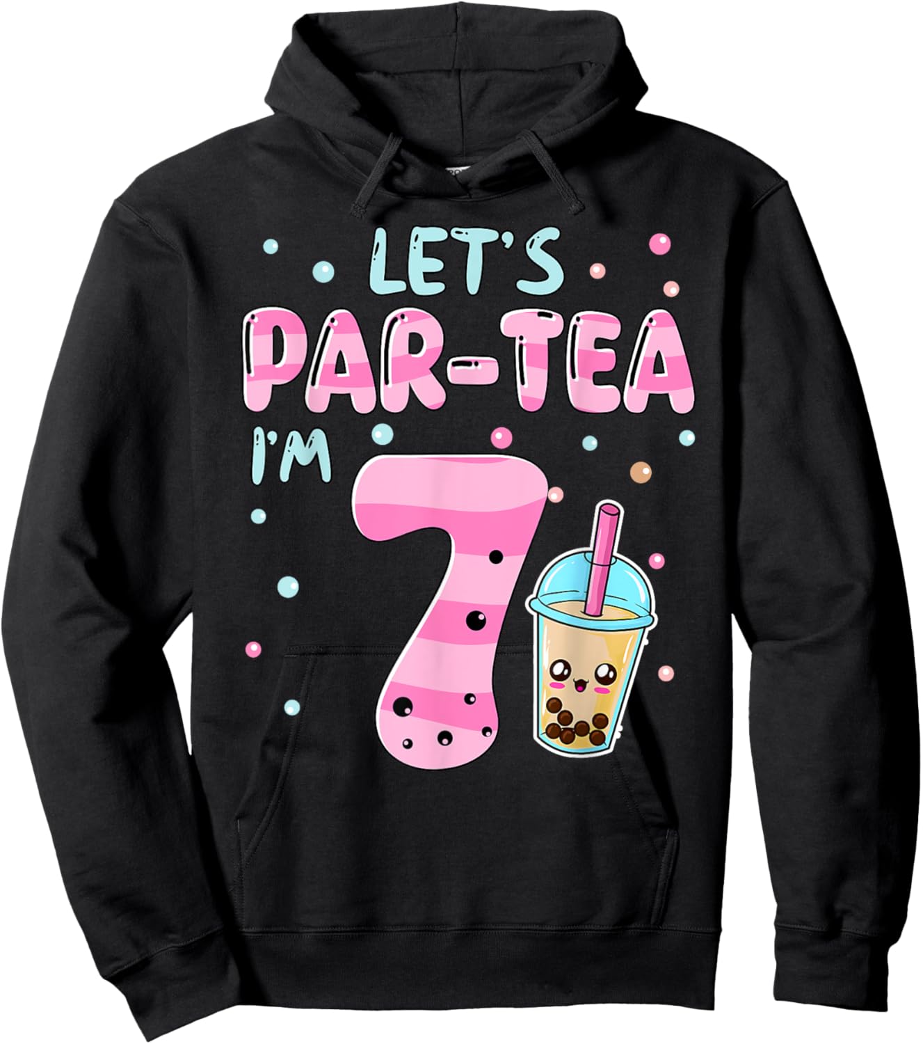 Let's Par-tea I'm 7 Years Old 7th Birthday Bubble Boba Tea Hoodie - Hoodie | Black