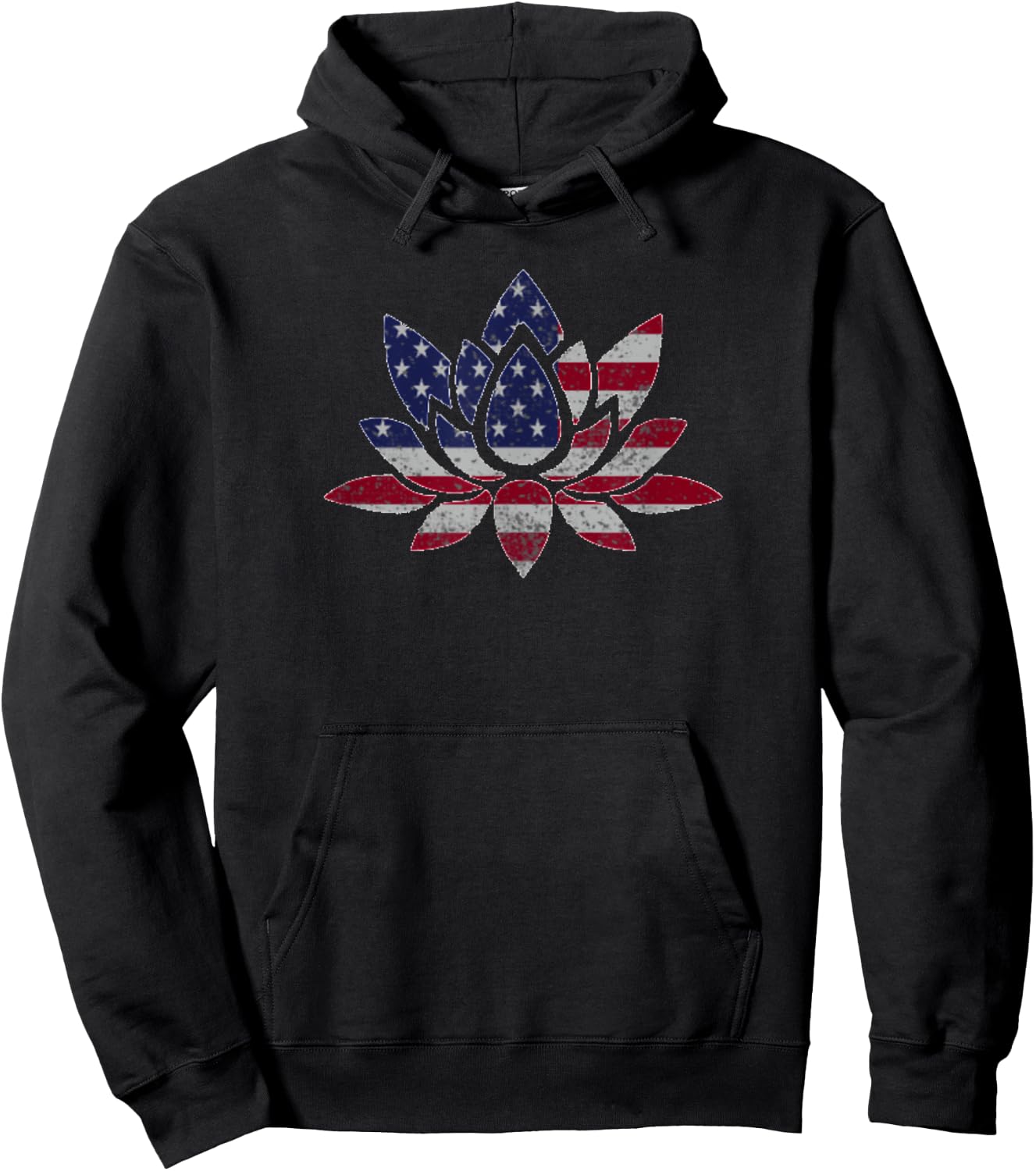 Patriotic USA Flag Lotus Flower Yoga Meditation July 4th Men Hoodie - Hoodie | Black