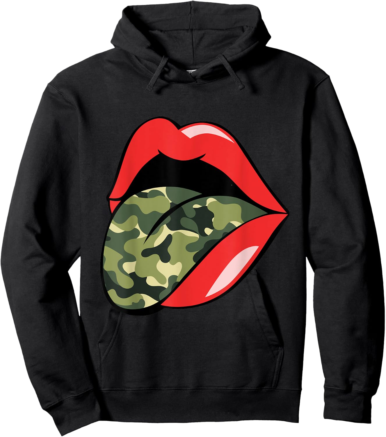 Red Lips Tongue Camouflage Military Trendy Grunge Funny Hoodie - Hoodie | Black