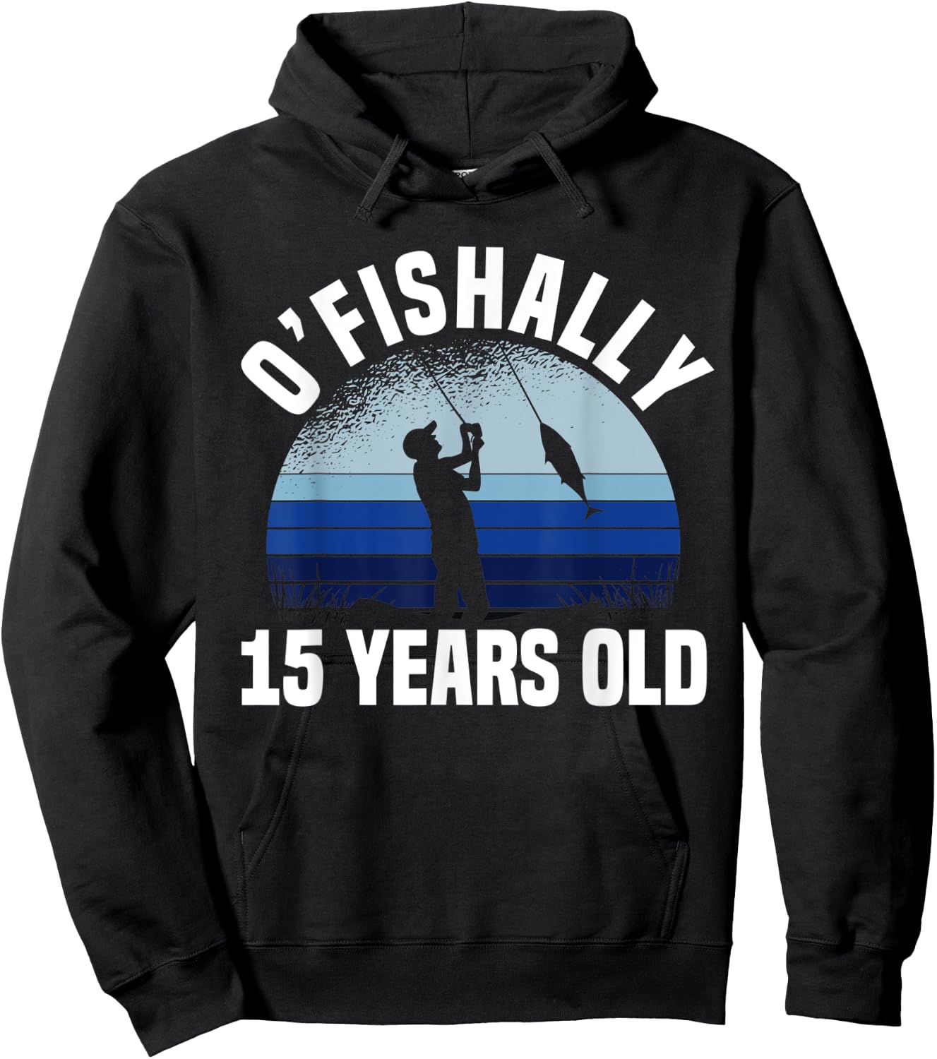 Ofishally 15 Years Old Fisherman 15th Birthday Fishing Hoodie - Hoodie | Black