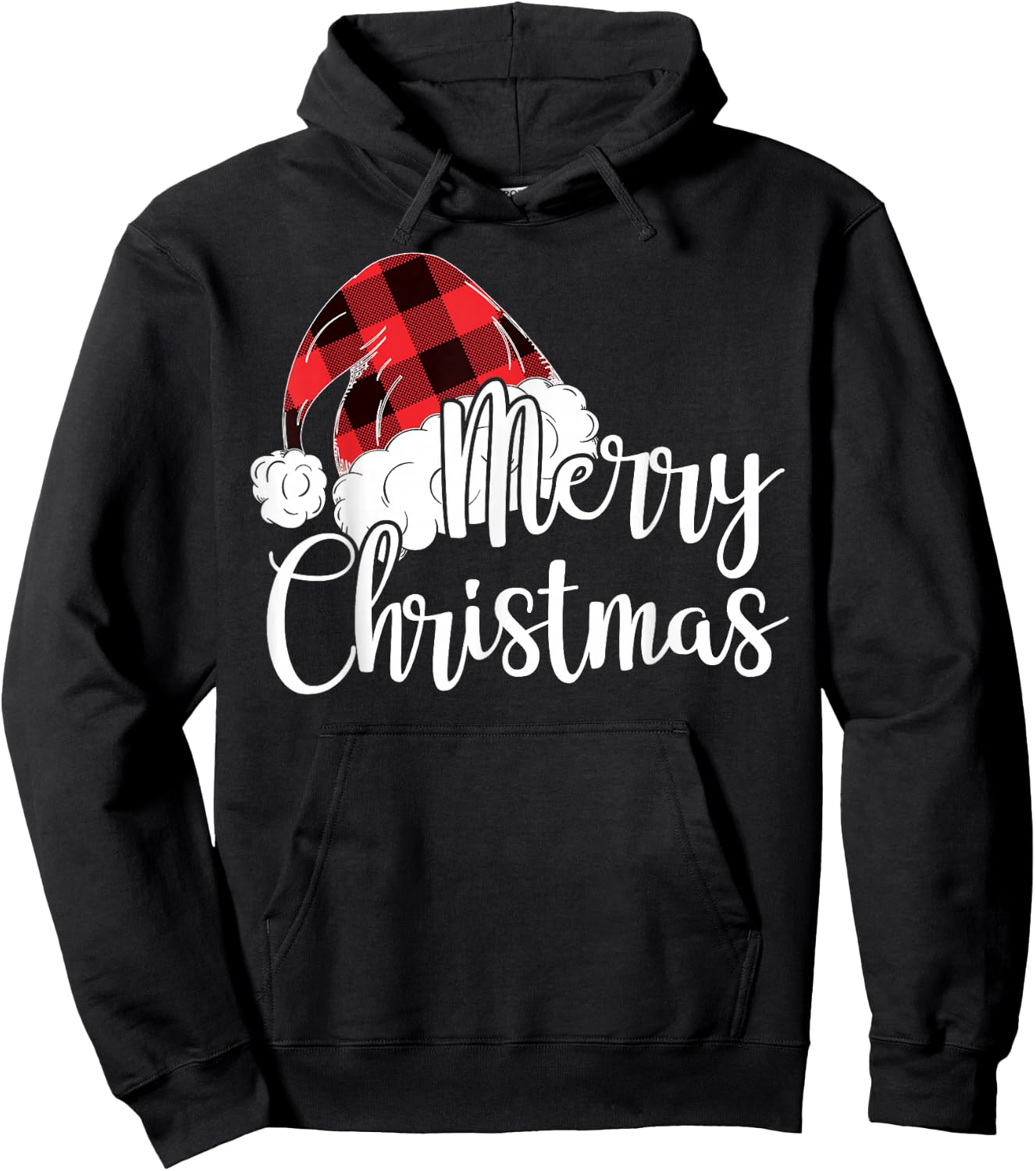 Merry Christmas Gift Cute Plaid Santas Hat Funny Women Xmas Hoodie - Hoodie | Black