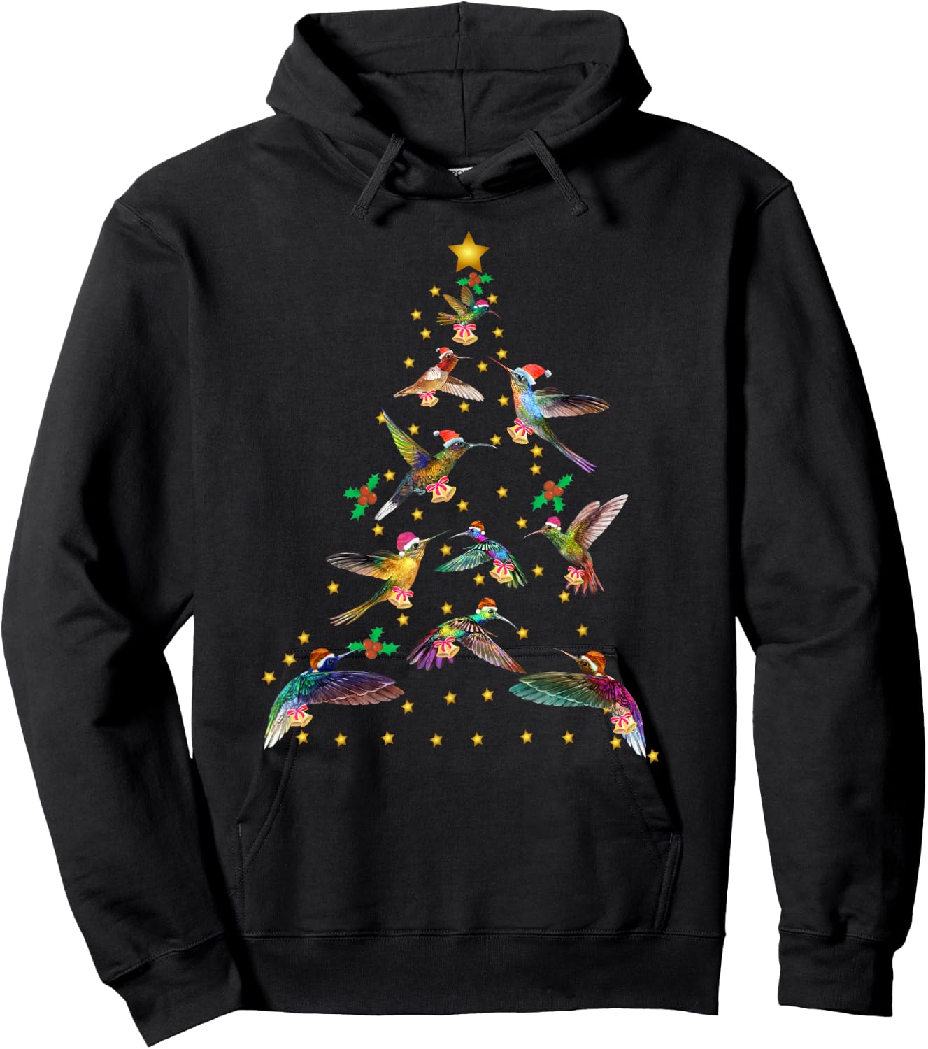 Watercolor Hummingbird Christmas Tree for Bird Lover Hoodie - Hoodie | Black