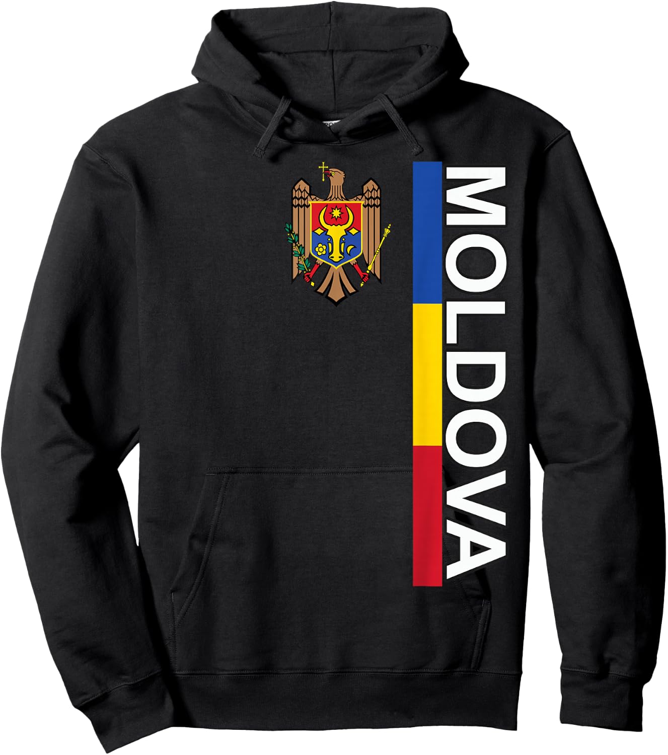 Moldovan Flag Left with Moldova Emblem Hoodie - Hoodie | Black