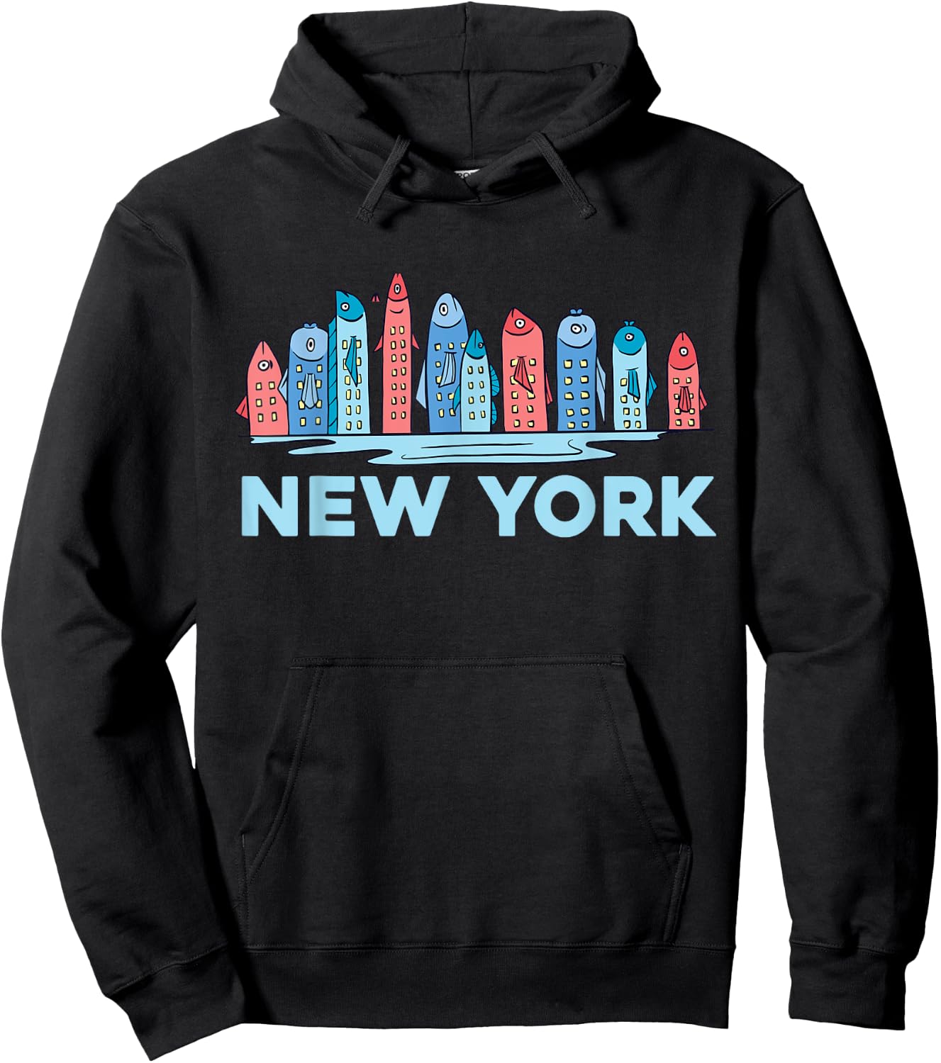 New York City NY NYC Fish Skyline Funny Fishing Pride Gift Hoodie - Hoodie | Black