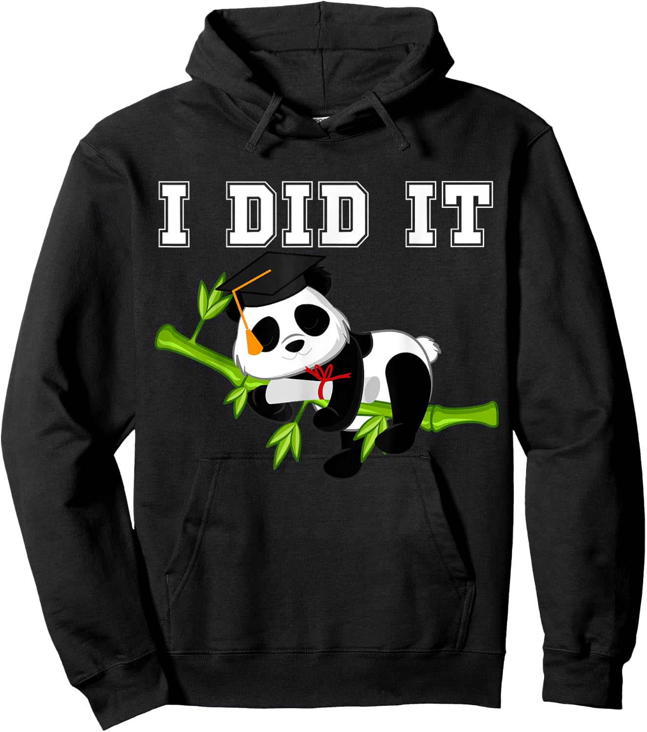 I Did It Funny Kawaii Panda with Graduation Cap Diploma Hoodie - Hoodie | Black