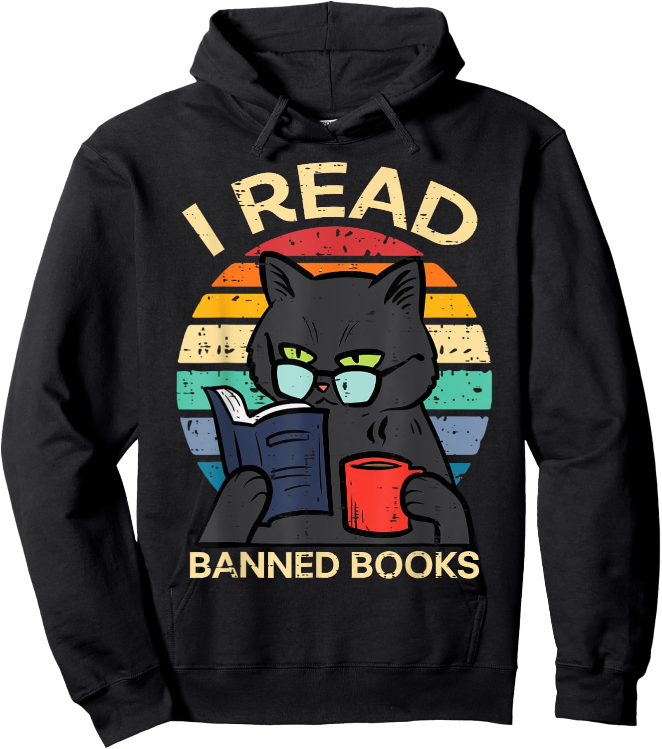 Black Cat Banned Books Funny Read Reading Librarian Women Hoodie - Hoodie | Black