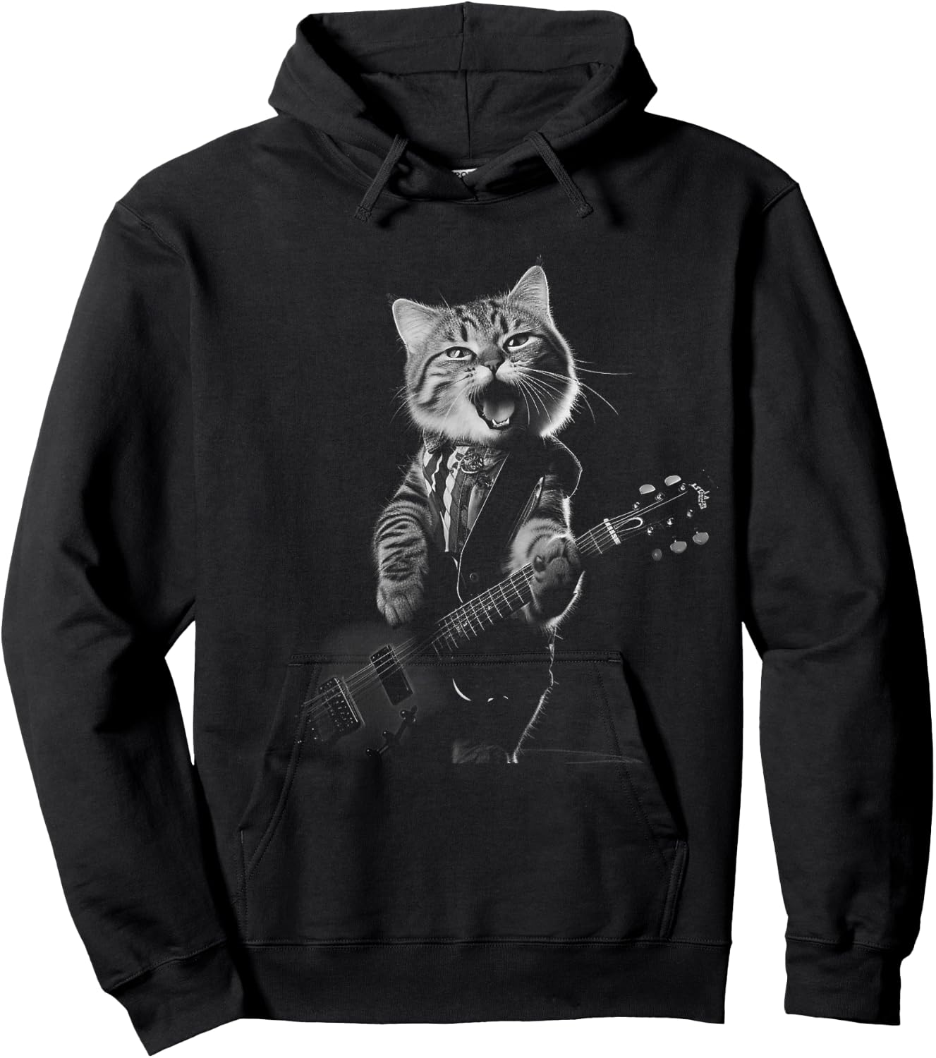 Funny cat musician men women kids music cat playing guitar Hoodie - Hoodie | Black