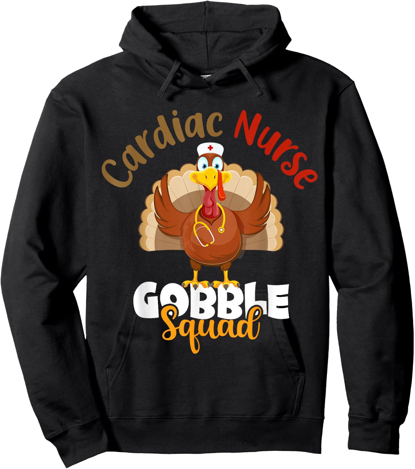 Cardiac Nurse Gobble Squad Turkey Nurse Thanksgiving Gift Hoodie - Hoodie | Black