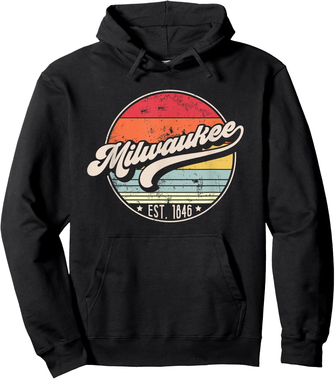 Retro Milwaukee WI Home City 70s Style Sunset Gift Hoodie - Hoodie | Black
