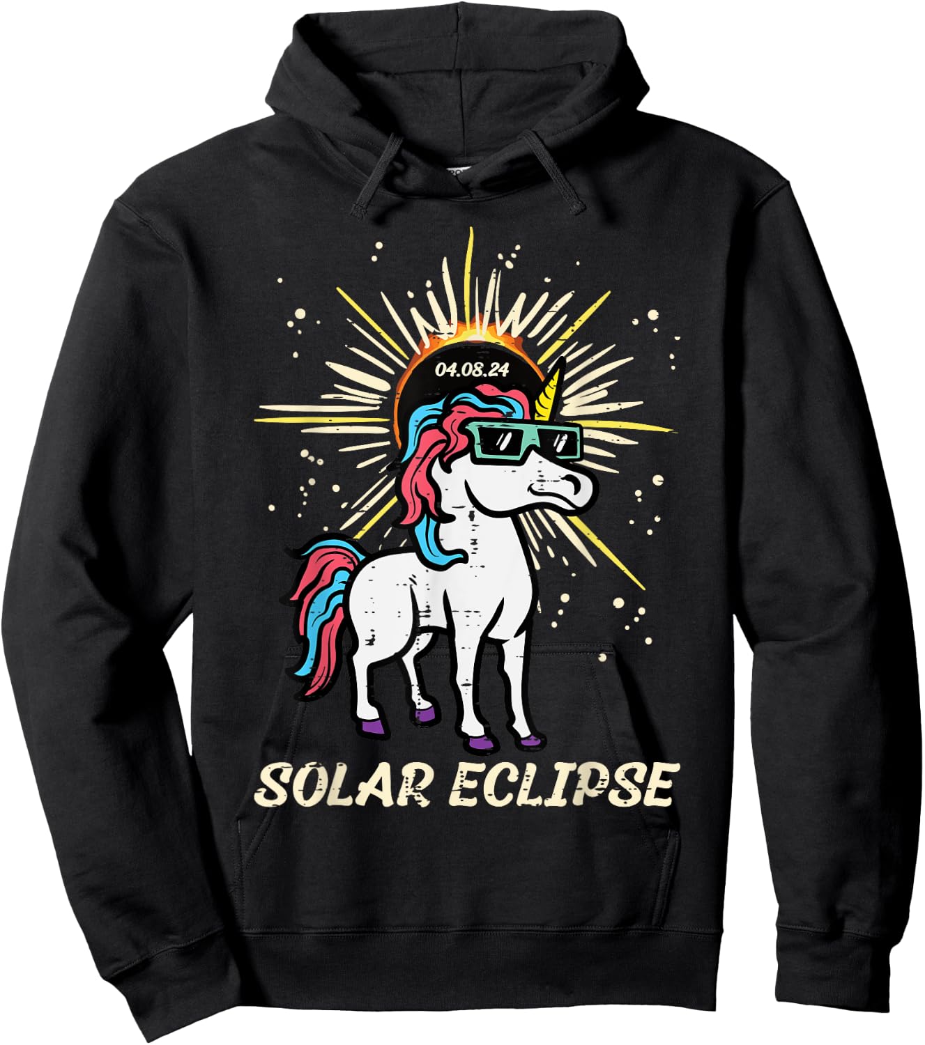 Unicorn Solar Eclipse 2024 Totality April 8 Women Men Kids Hoodie - Hoodie | Black