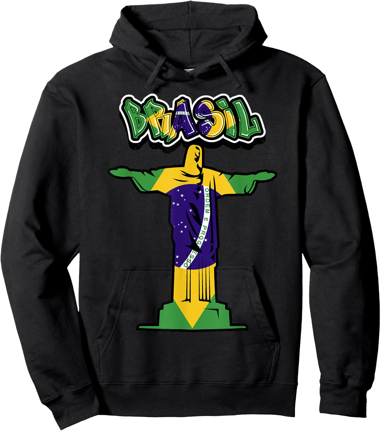 BRASIL - in Graffiti w/ FLAG & Christ The Redeemer Statue Hoodie - Hoodie | Black