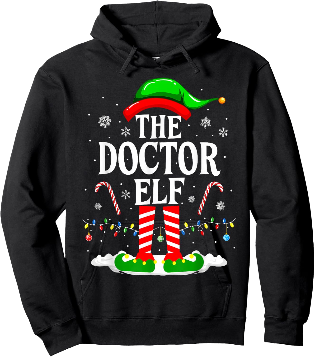 The Doctor Elf Xmas Funny Matching Family Christmas Doctor Hoodie - Hoodie | Black