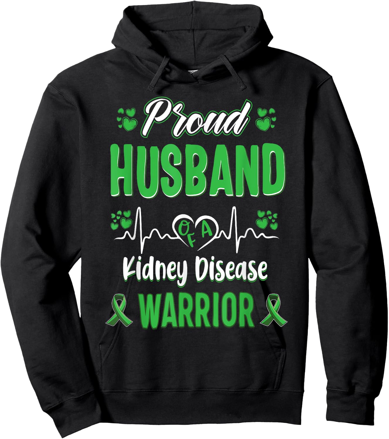 proud Husband kidney disease warrior awareness ribbon green Hoodie - Hoodie | Black