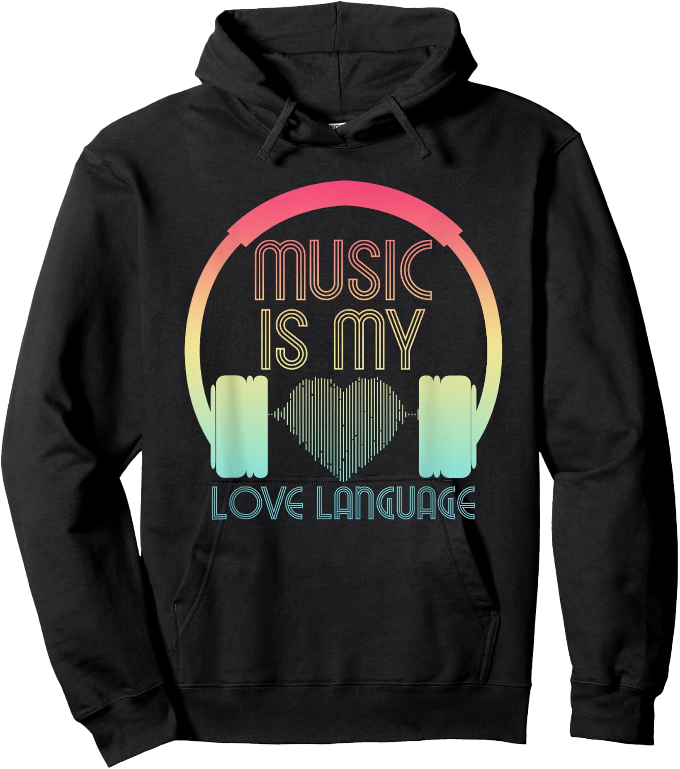 Music is my Love Language Cute Heart Waves for Music Lover Hoodie - Hoodie | Black