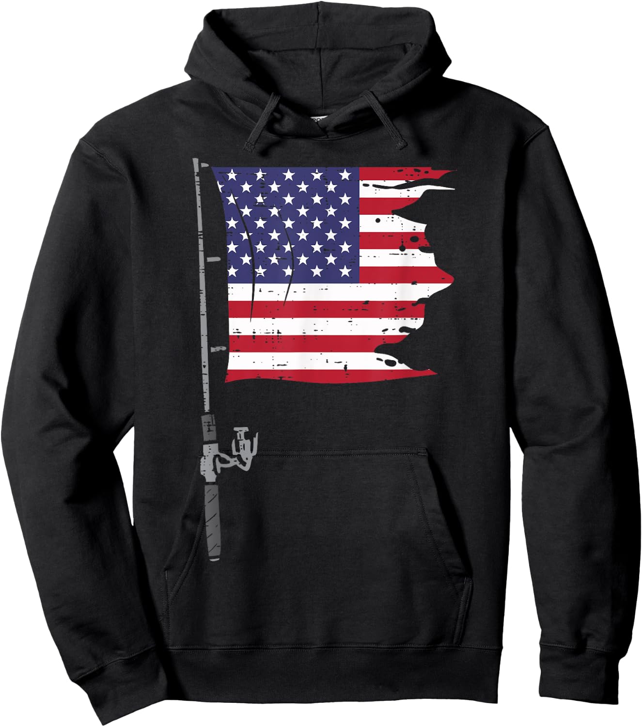 Fishing Rod American Flag Fish 4th Of July Patriot Men Dad Hoodie - Hoodie | Black