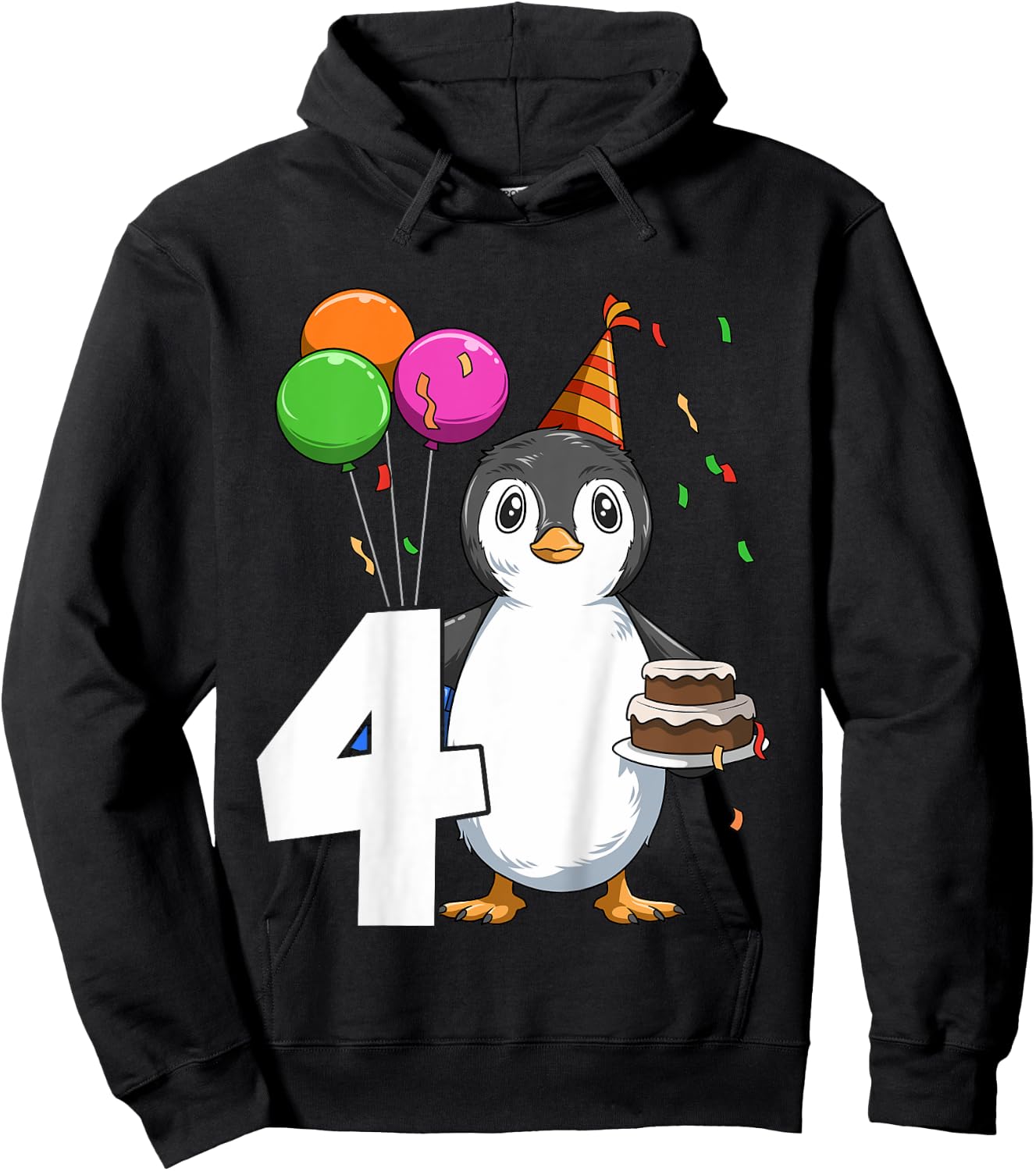 Penguin Birthday 4 Penguin 4th Birthday Outfit Penguin Party Hoodie - Hoodie | Black