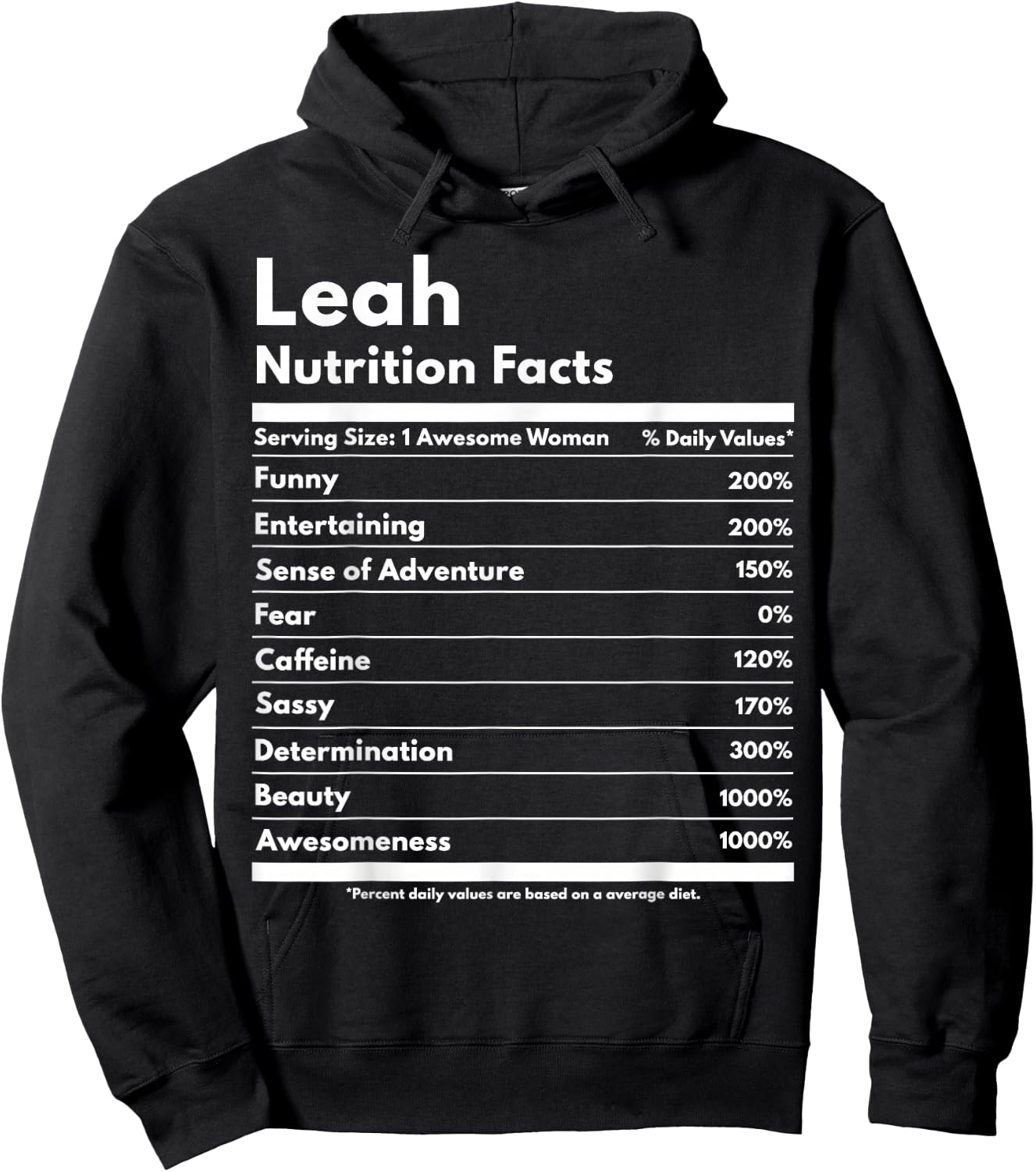 That's My Name Co. Leah Leah Nutrition Facts Funny Personalized Name Leah Hoodie - Hoodie | Black