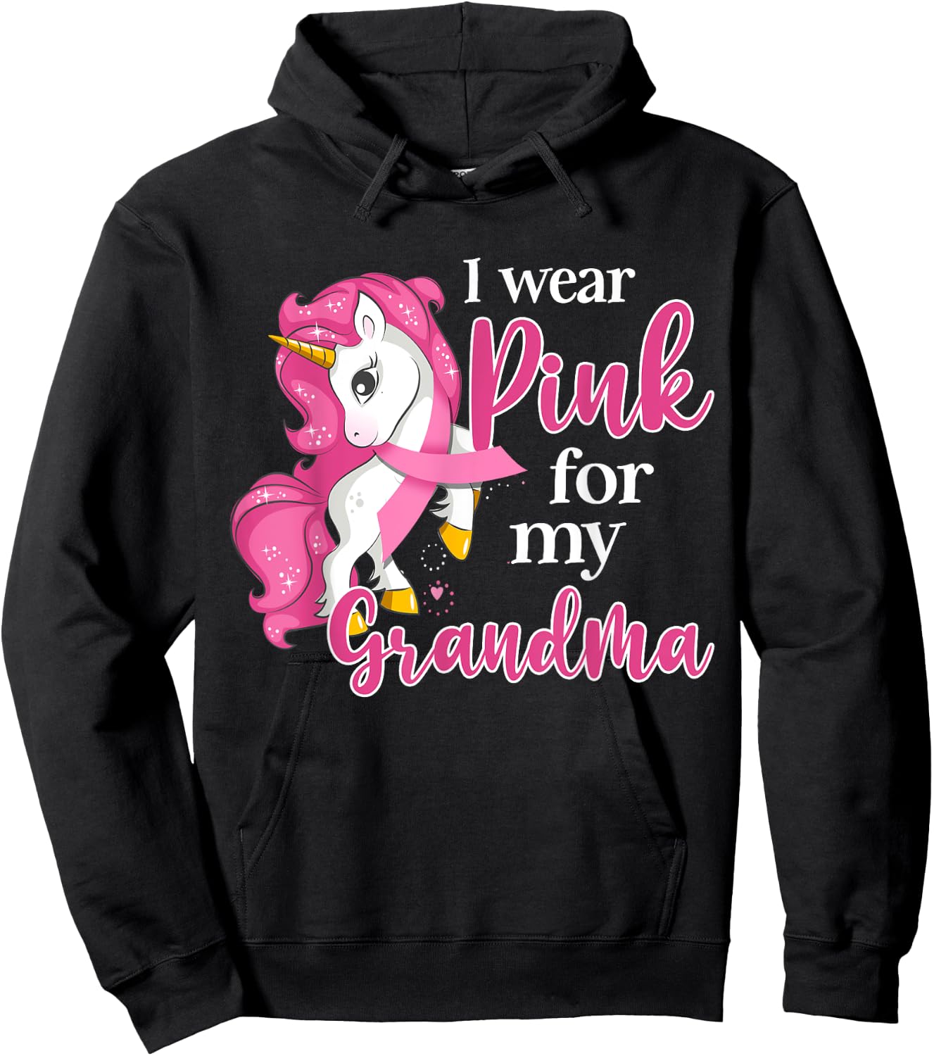 I Wear Pink For My Grandma Unicorn Breast Cancer Awareness Hoodie - Hoodie | Black