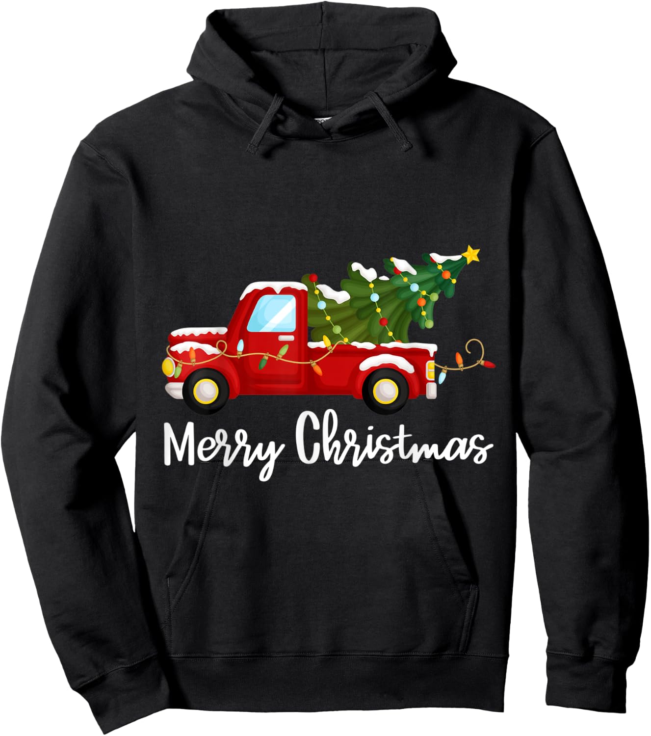 Vintage Wagon Christmas Tree Red Retro Farmer Truck Vacation Hoodie - Hoodie | Black