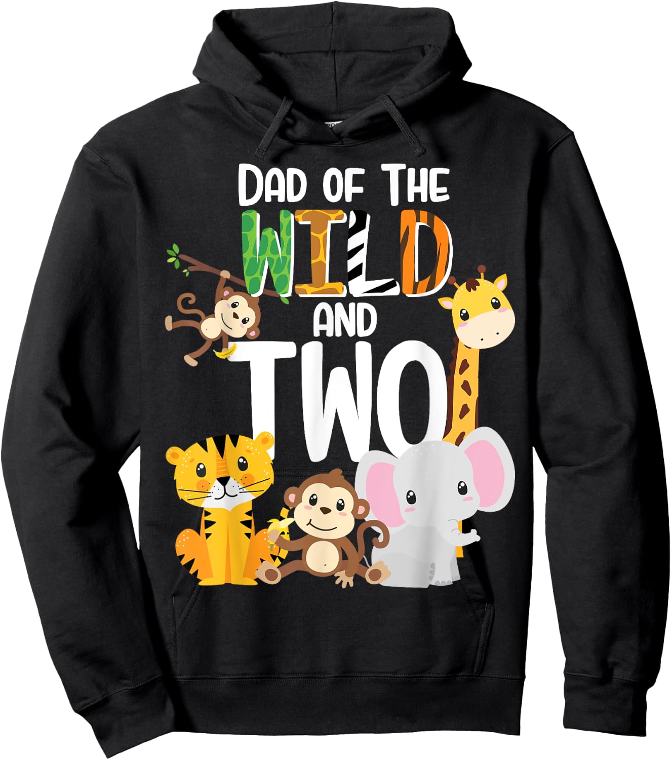 Dad of the Wild and Two Zoo Theme Birthday Safari Jungle Hoodie - Hoodie | Black