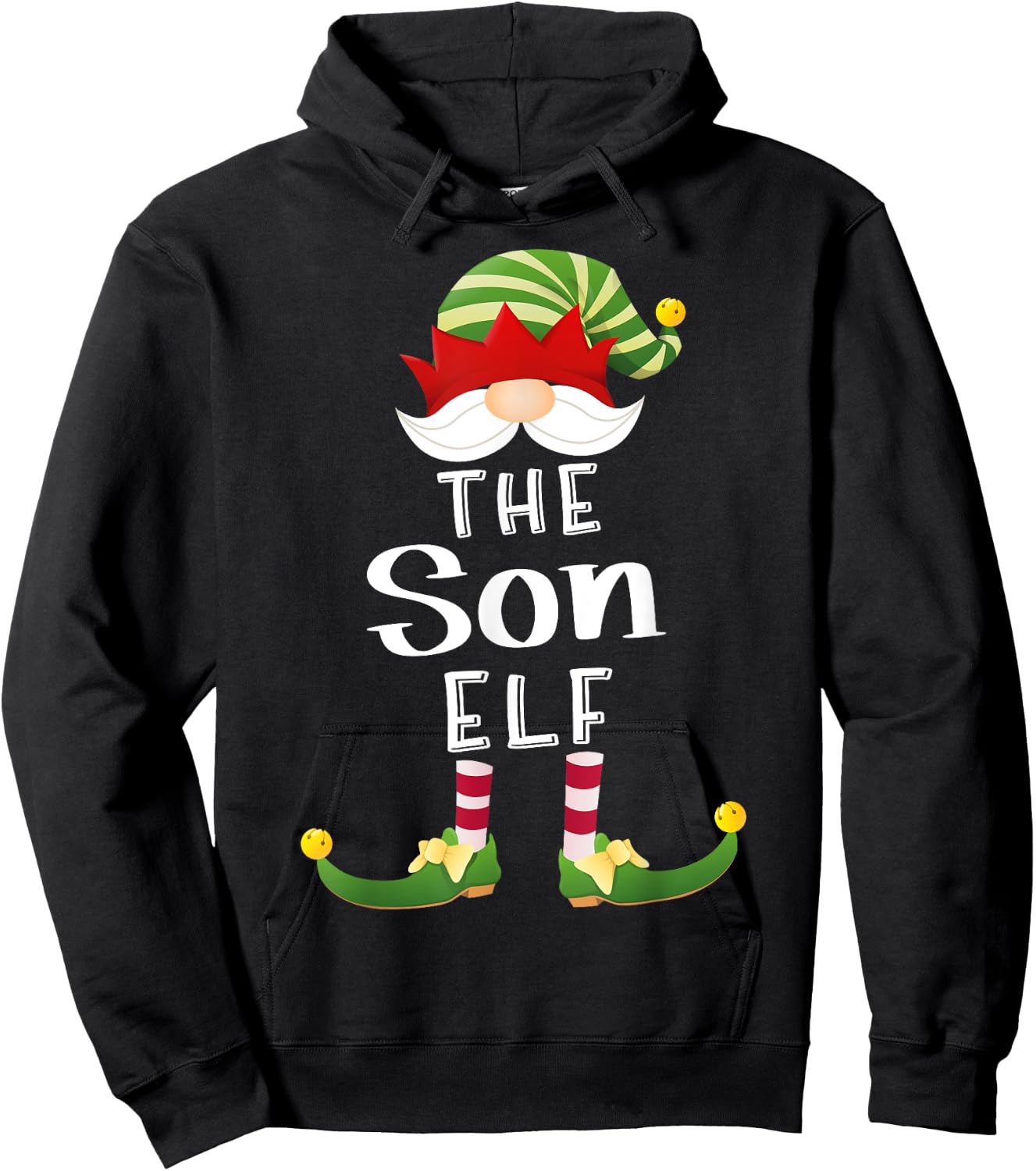 Son Elf Group Christmas Funny Pajama Party Hoodie - Hoodie | Black