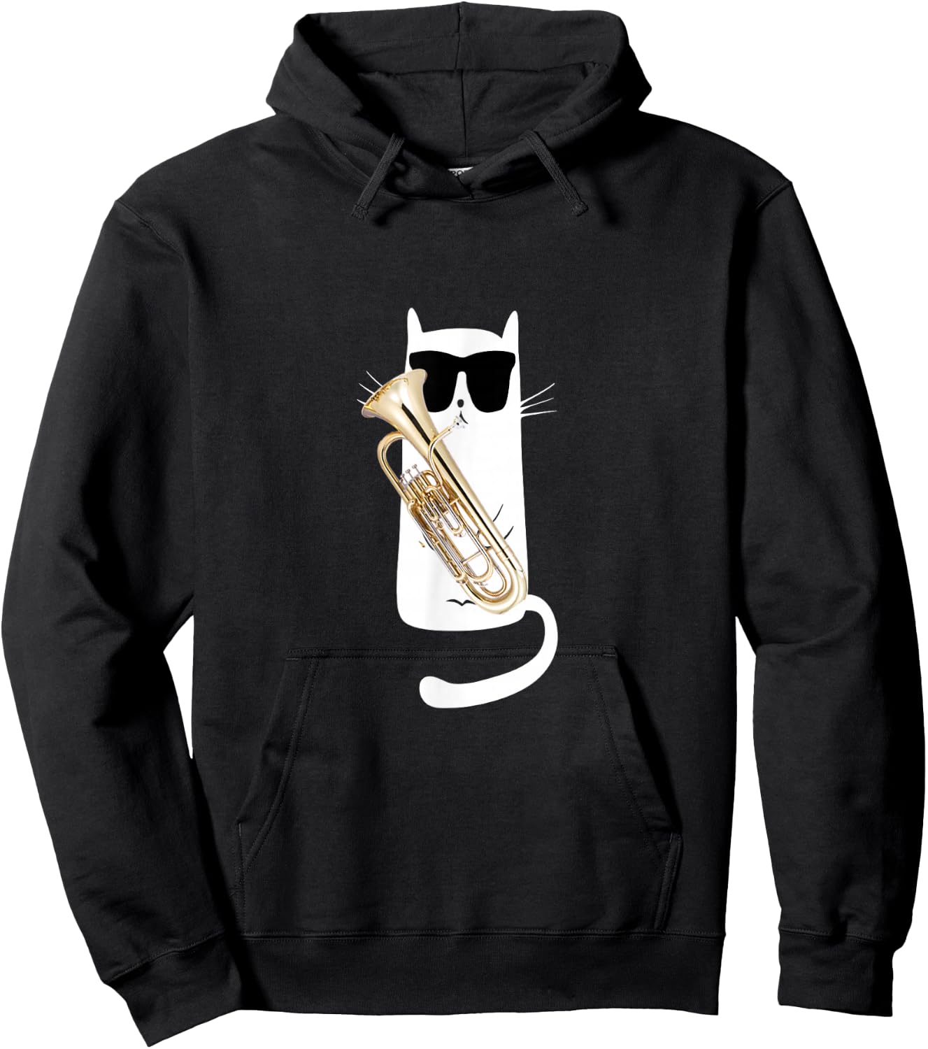 Funny Cat Wearing Sunglasses Playing Tuba Hoodie - Hoodie | Black