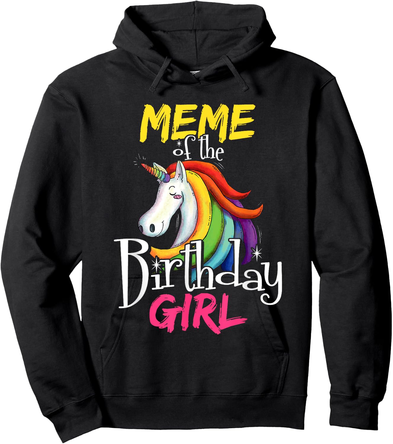 Meme Of The Birthday Girl Cute Floral Unicorn Face Gift Hoodie - Hoodie | Black