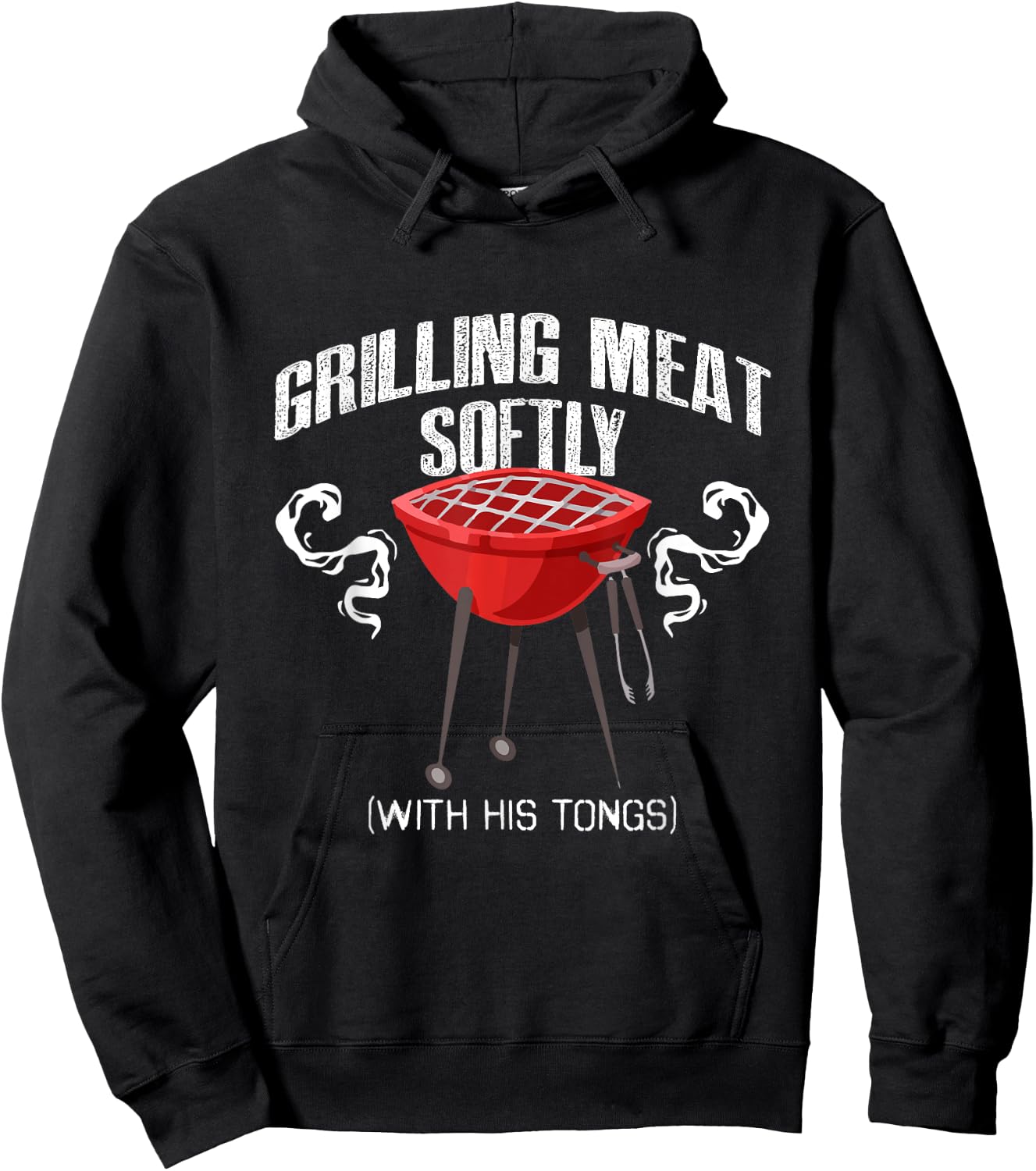 Grilling Meat Softly With His Tongs Funny BBQ Griller Lovers Hoodie - Hoodie | Black