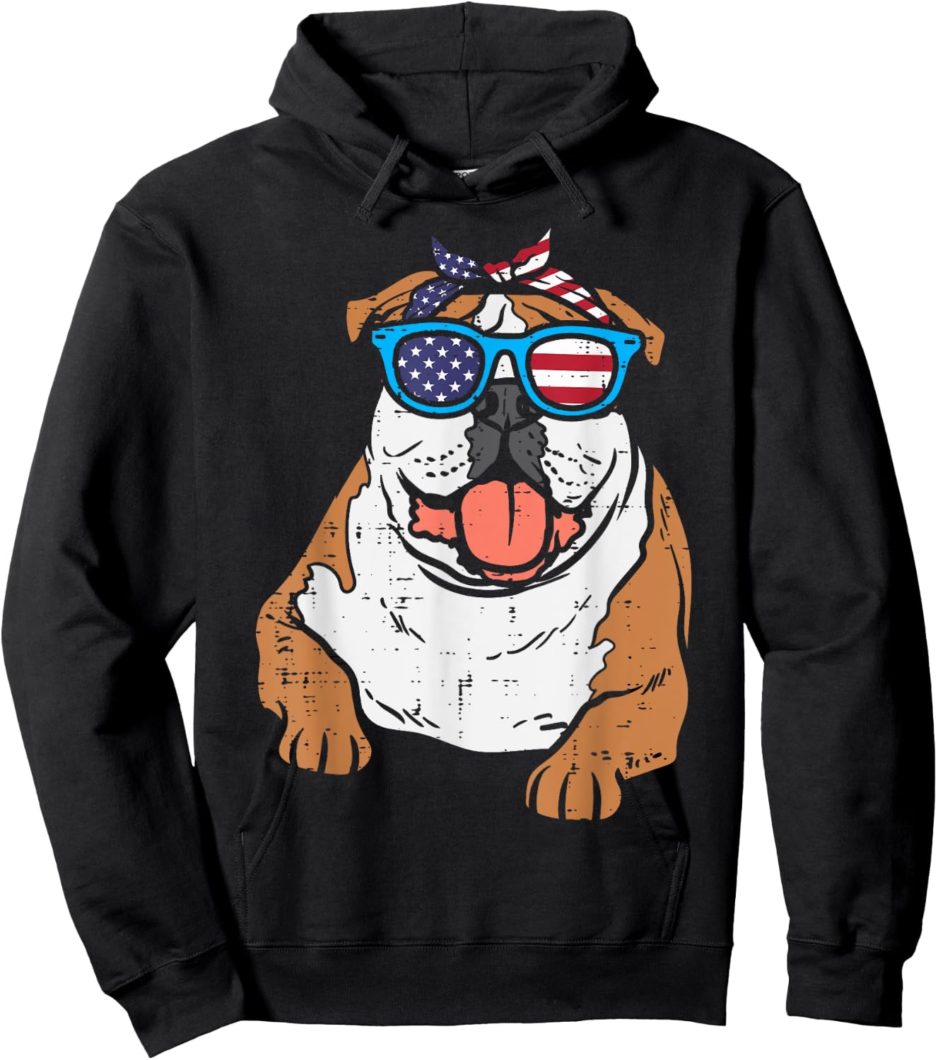 Bandana English Bulldog American USA 4th Of July Fourth Dog Kids Men Hoodie - Hoodie | Black